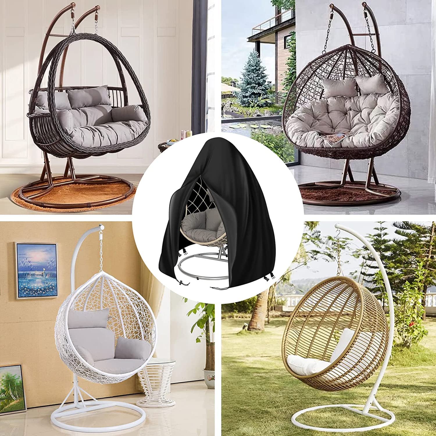 Kovshuiwe Housse de Chaise à Suspendre en Forme d'œuf avec Fermeture éclair en Tissu Oxford 420D imperméable, Anti-UV et Coupe-Vent pour balancelle 158 x 215 cm