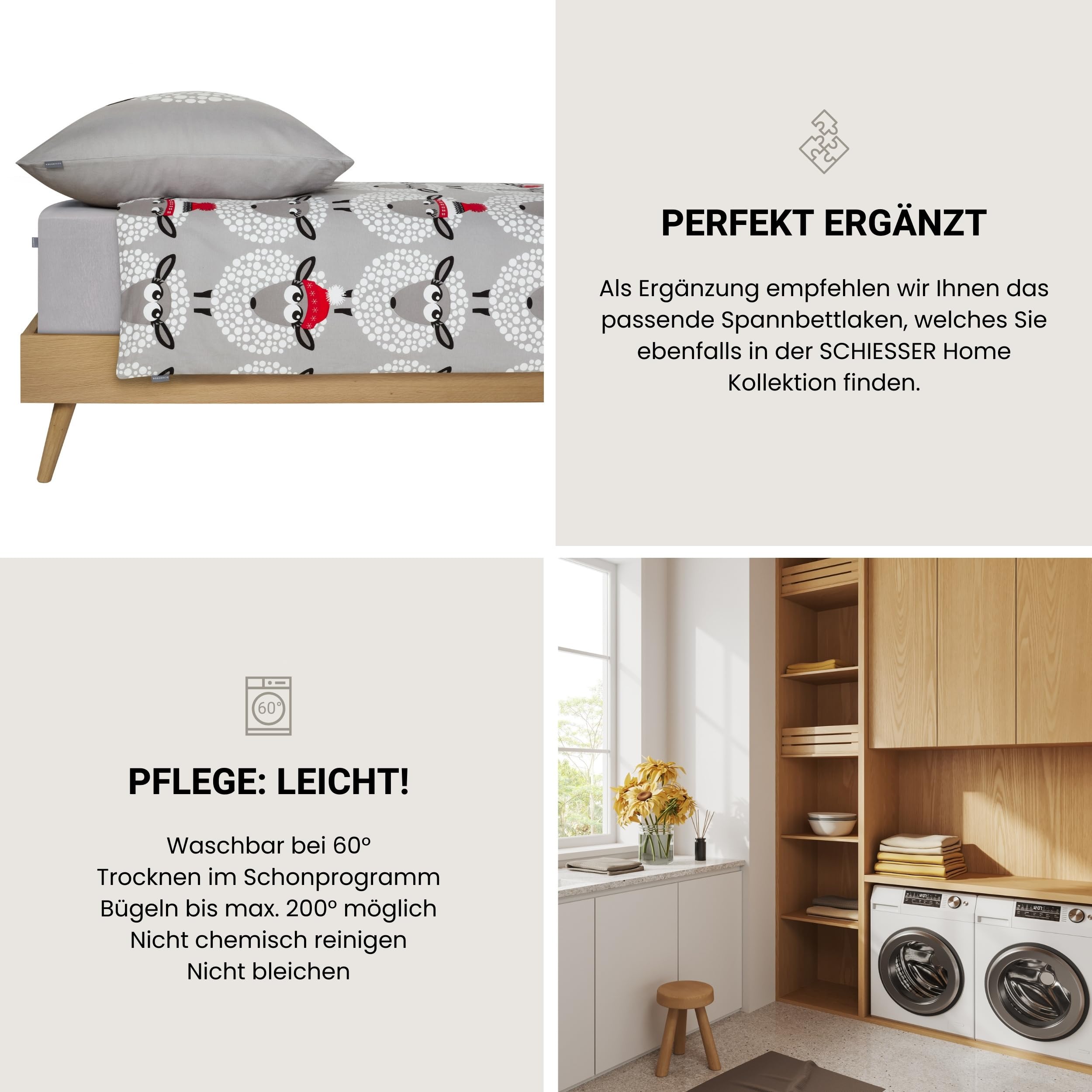 Schiesser Bettwäscheset Sippa - Feinbiber - 2-teilig - 135 x 200 cm - Grau