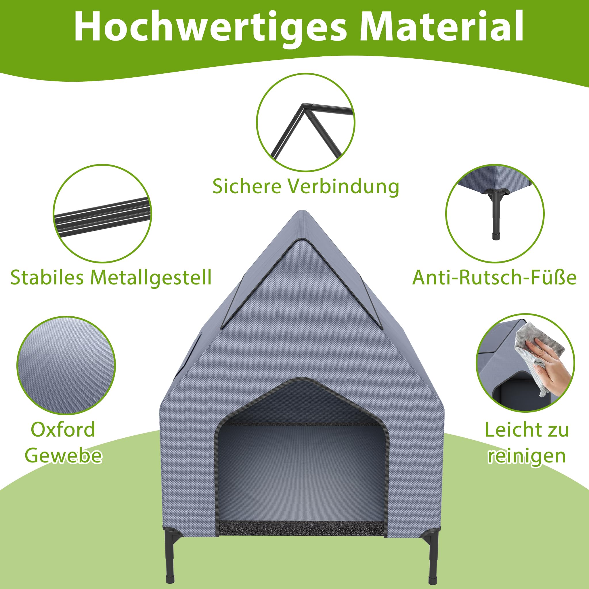 YRHome Niche pour chien en tissu Oxford intérieur extérieur maison pour chien de petite, moyenne, grande maison de couchage pour animaux de compagnie, amovible, imperméable, lit pour chien, gris,