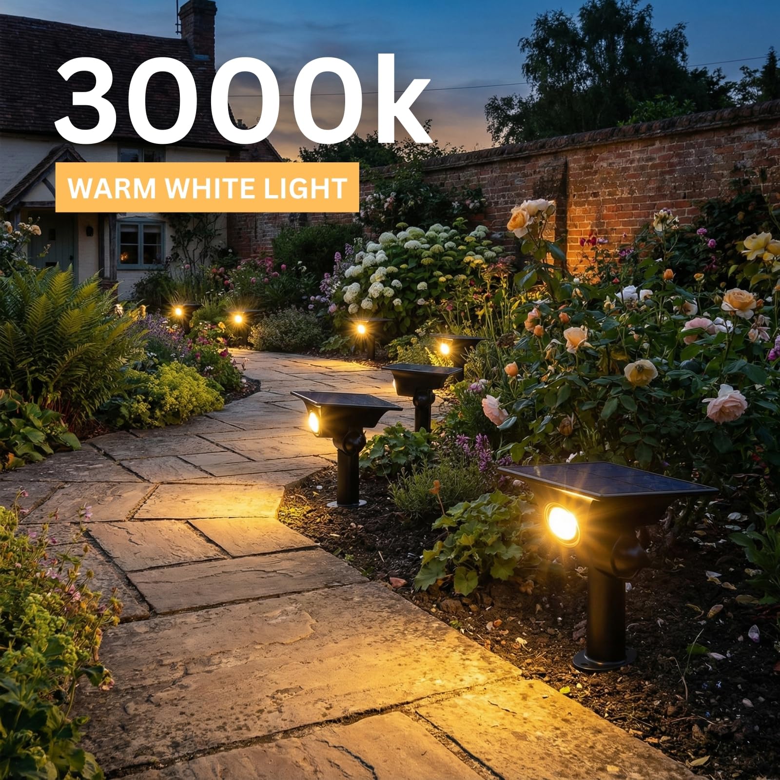 Auraglow Faretti Solari a Picchetto, Montaggio Terra o Parete, Set da 8 | Accento LED da esterno per alberi e piante, IP54, batteria al litio, doppia installazione, nessun cablaggio