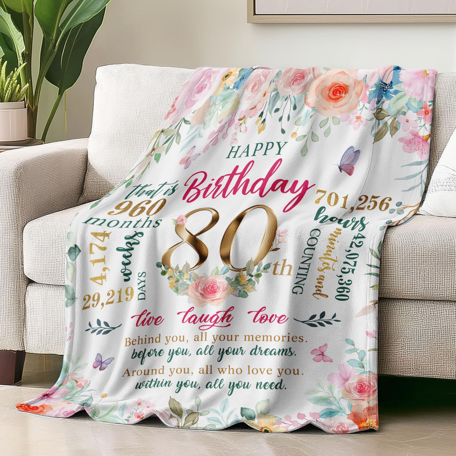 80th Birthday Gifts for Women,80 Year Old Birthday Gifts for Women,Gift for 80 Year Old Woman,80th Birthday Gifts,80th Birthday Decorations Throw Blanket 50"X60"
