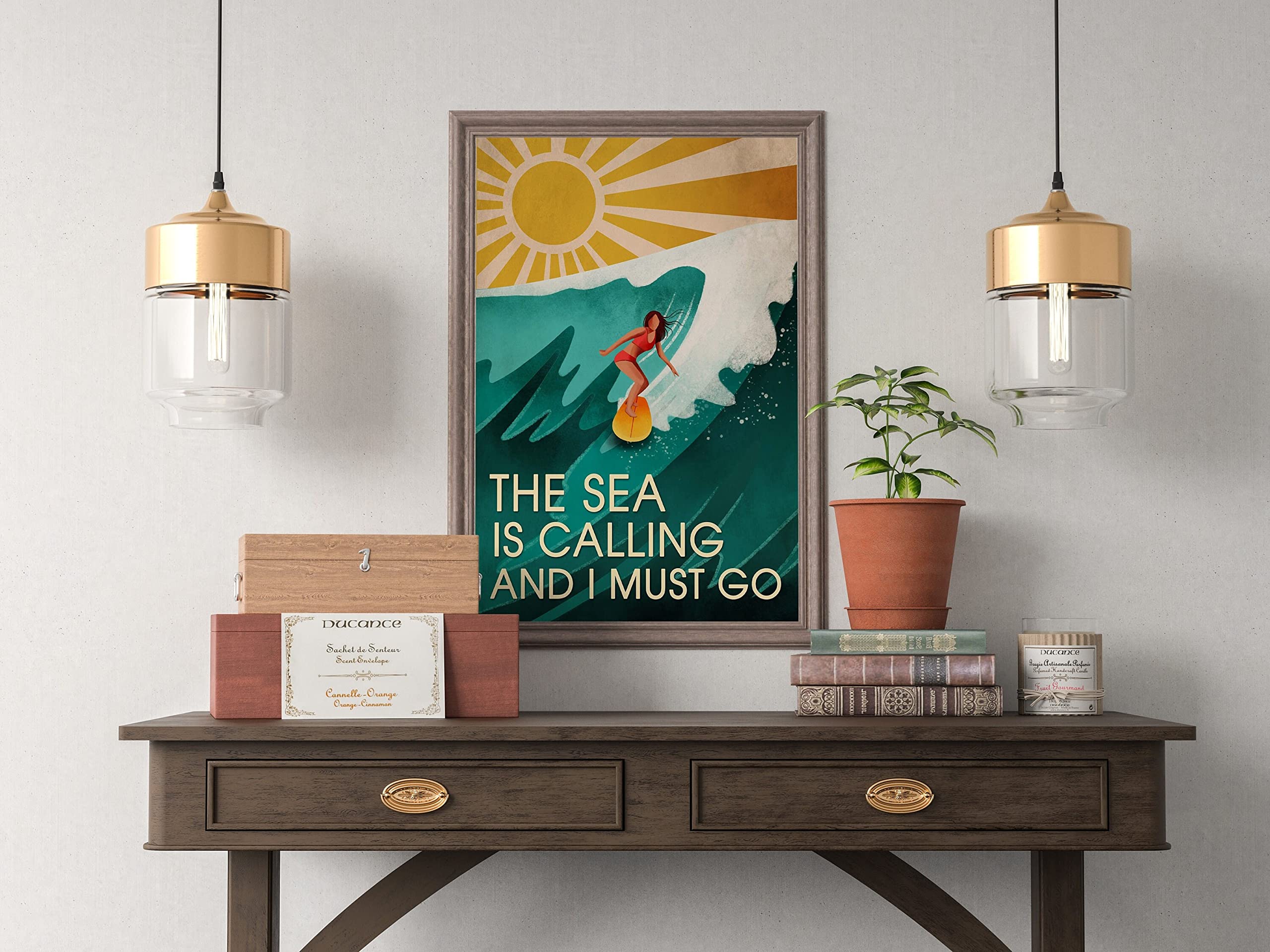 Nuboxx Surfing Poster Vintage Surfing Poster The Sea Is Calling And I Must Go Vintage Poster Surfing Lovers Gift Surfing Love Ocean Metal Tin Signs Plaque Iron Painting Wall Decor Art 6X8 Inch