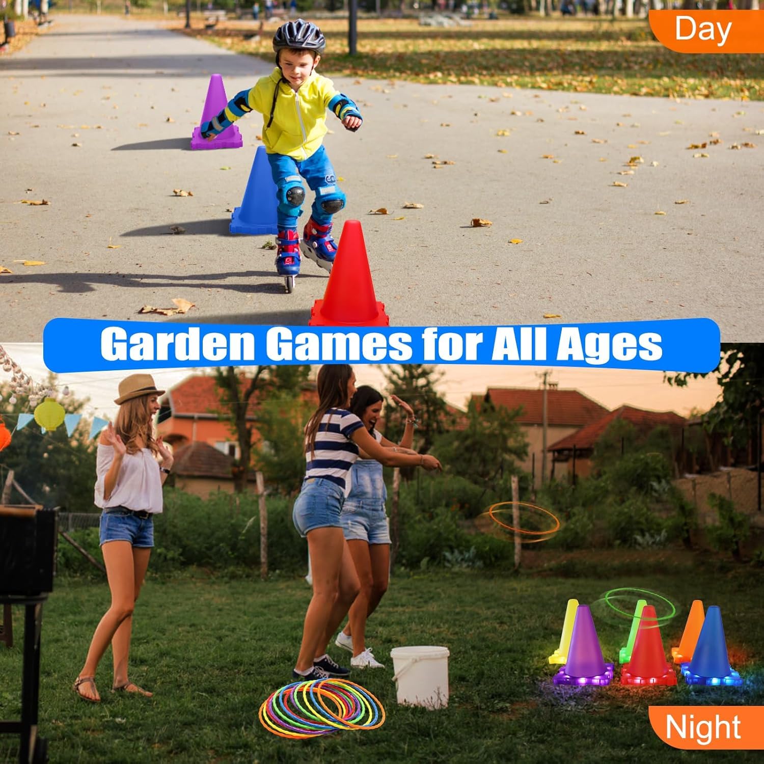 VATOS Light Up Wurfspiele Outdoor Spiele Gartenspiele für Kinder 3 4 5 6 Jahre, Ball & Ring & Bean Bag Toss Spiel Set, Wurfspiel Gartenspielzeug Spiele für Draussen Outdoor Spiele Spielzeug für Kinder