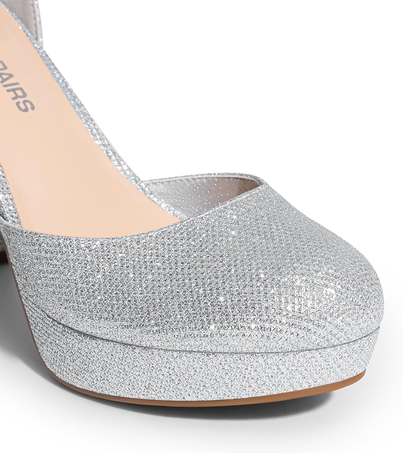 Silver Glitter Faux Leather High Heel Ankle Strap Pumps
