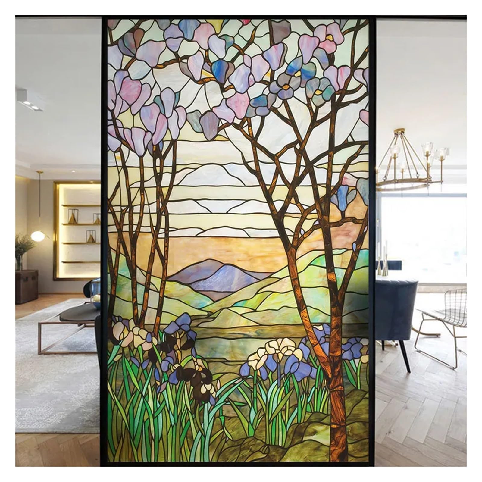 Window Film Colorful Stained Frosted Glass Film Modern Art Geometry Pattern Window Stickers Opaque Self-adhesive Home Decor Privacy(L,40x100cm)