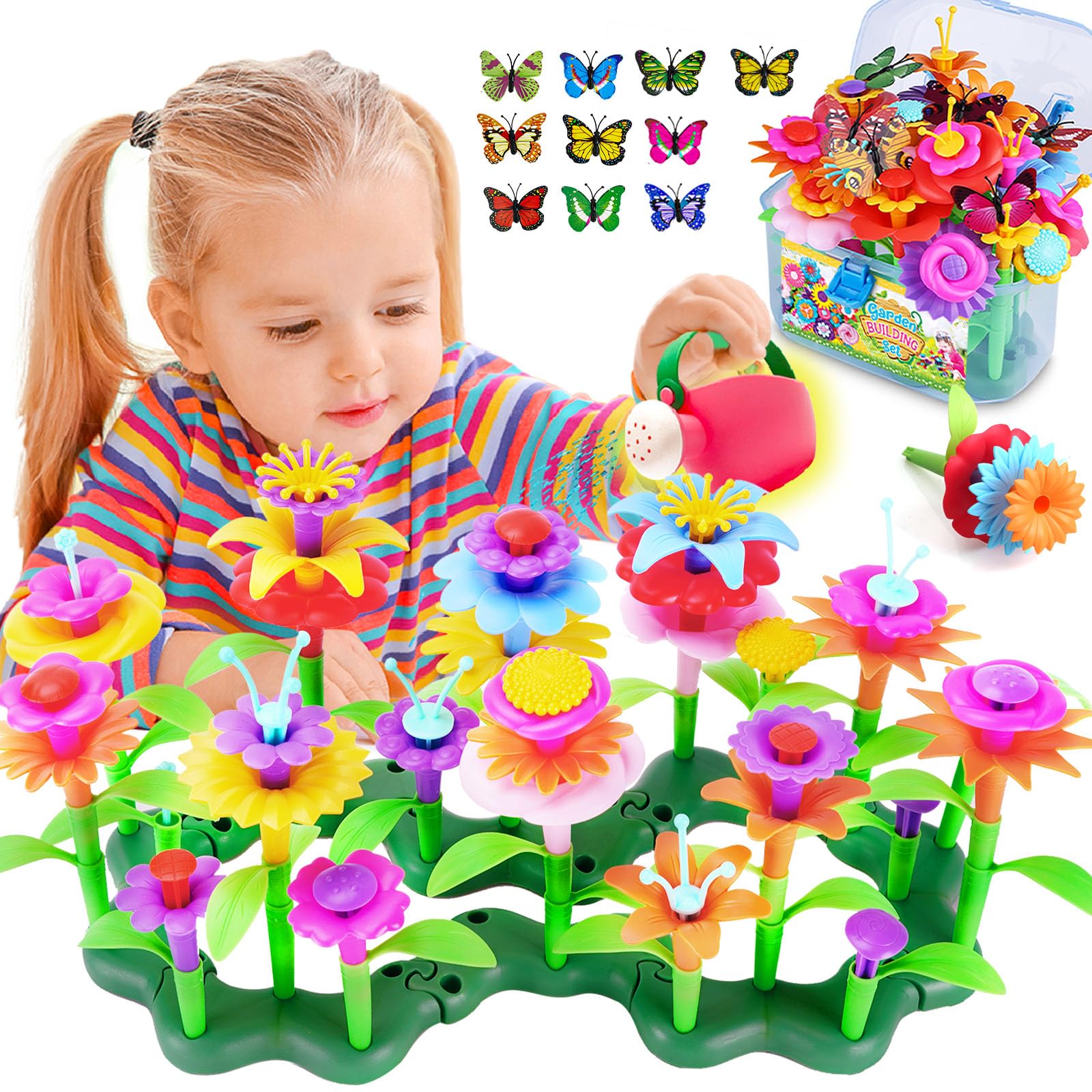 109pcs Flower Garden Building Toy Set - Christmas Spring Toys for 3 4 5 6 7 Years Old Girl, STEM Montessori Educational Toy for Kid Toddler, Sorting & Stacking Building Block Birthday Gift