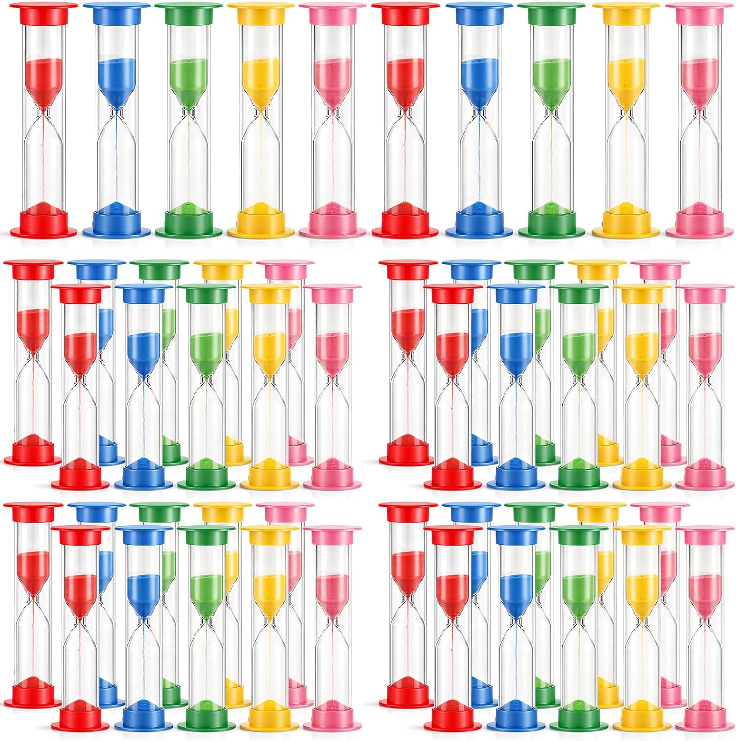 50 Pcs 2 Minute Sand Timer for Kids, 2 Minute Sand Timer, Mini Hourglass Bulk Sands Clock Timers Hourglass Sandglass Clock, Countdown Bulk Set Timers in Kitchen Games Office (Colorful)