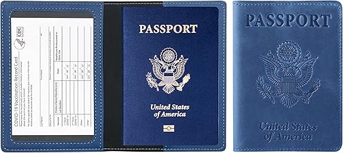Ciana, porta pasaporte de piel sintética y tarjeta de vacunas, Porta pasaporte con tarjeta de vacunas, Azul claro), Ciana