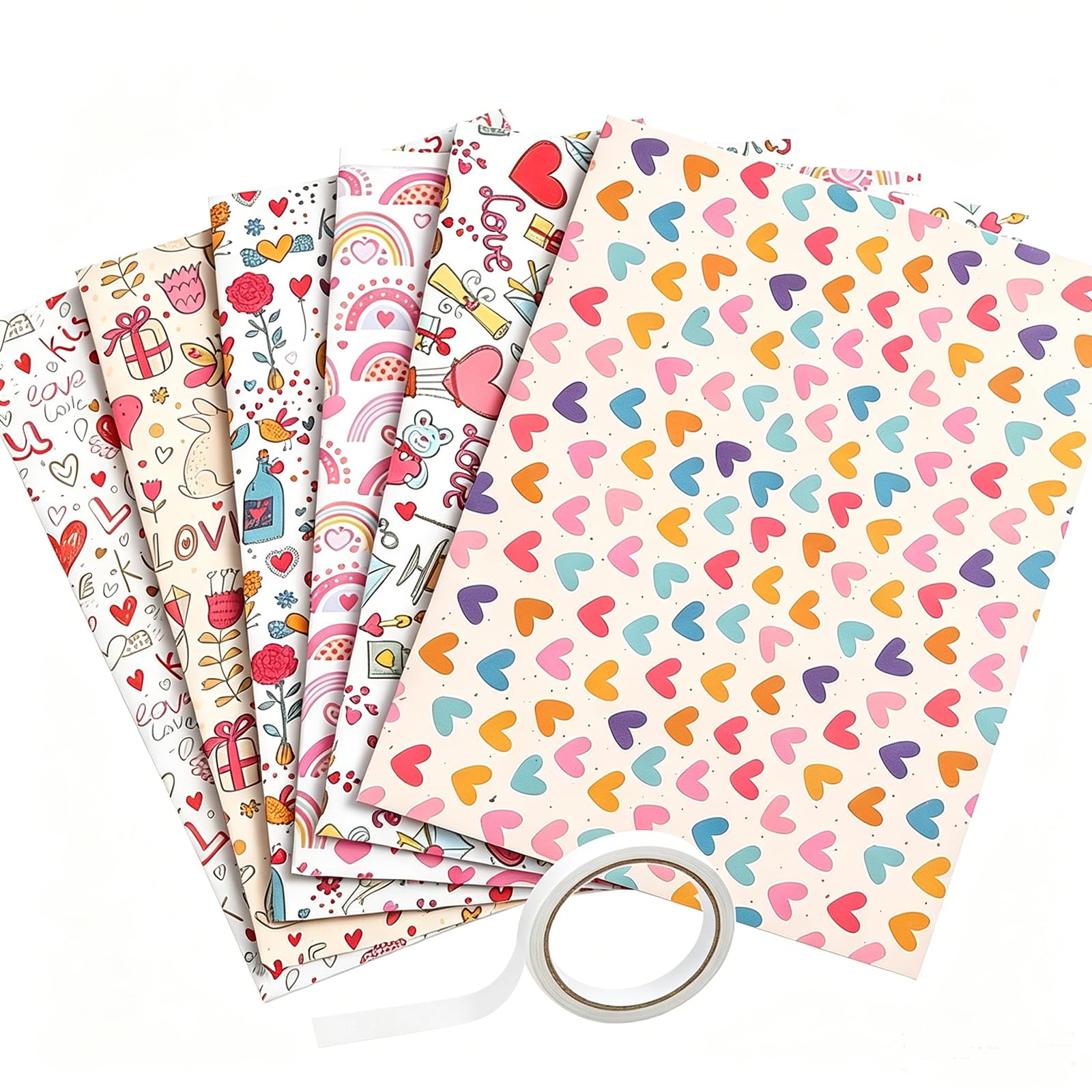 MeiLang Heart Wrapping Paper 6 Sheets Love Heart Gift Wrap