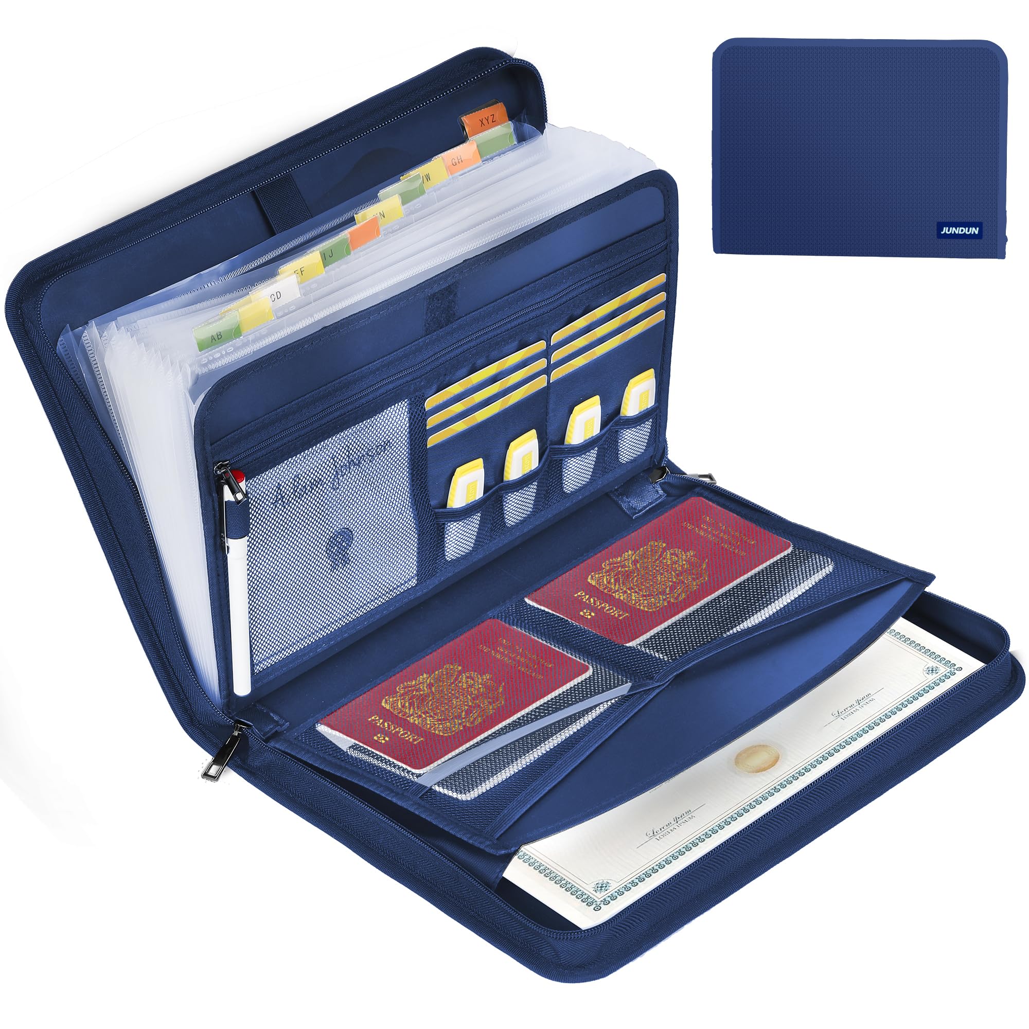 JUNDUN Fireproof Document Organiser, 13 Pockets Expanding File Folder with Zipper & Labels