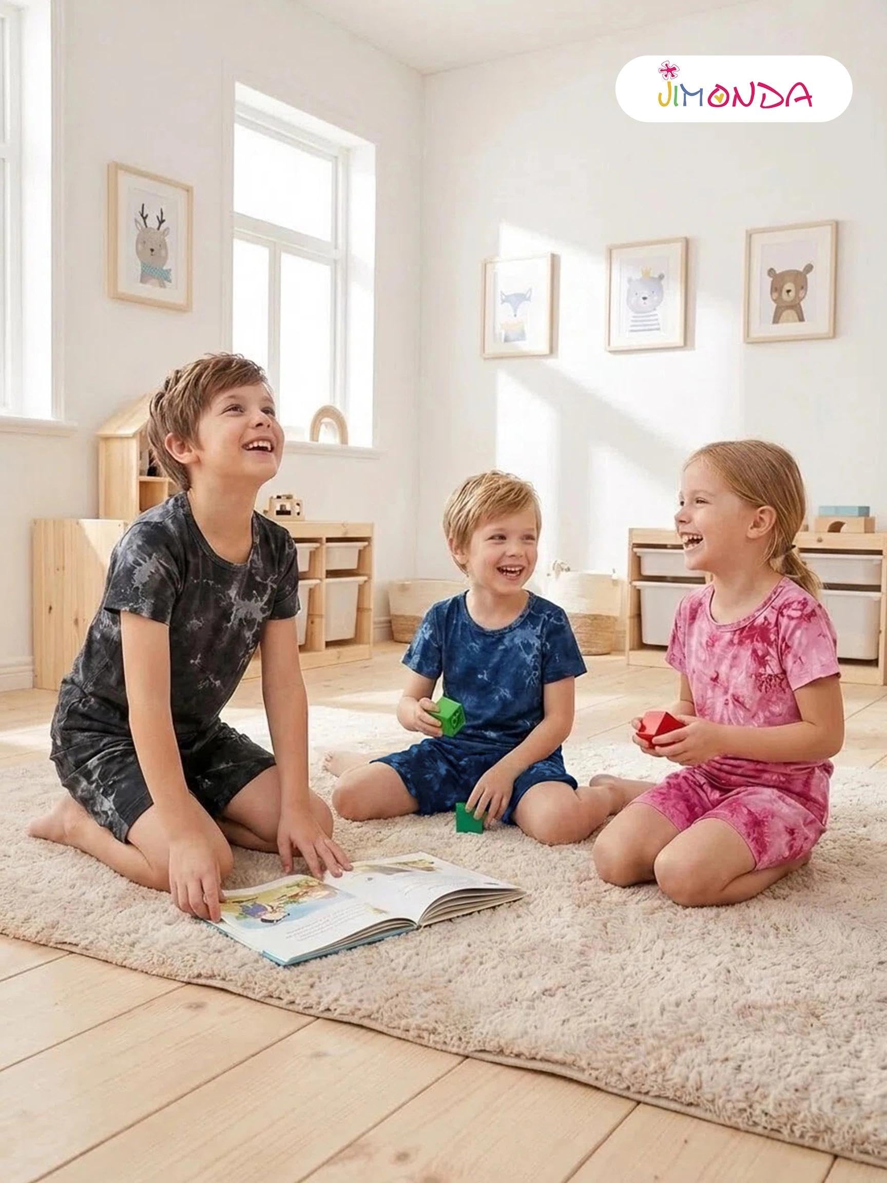 Jimonda Set pigiama corto per bambini con maglietta a maniche corte e pantaloncini, abbigliamento estivo da 5 a 14 anni