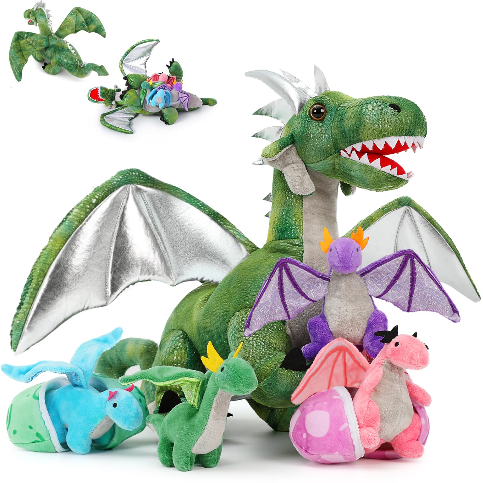 MorisMos 7PCS Green Dragon Stuffed Animal Set