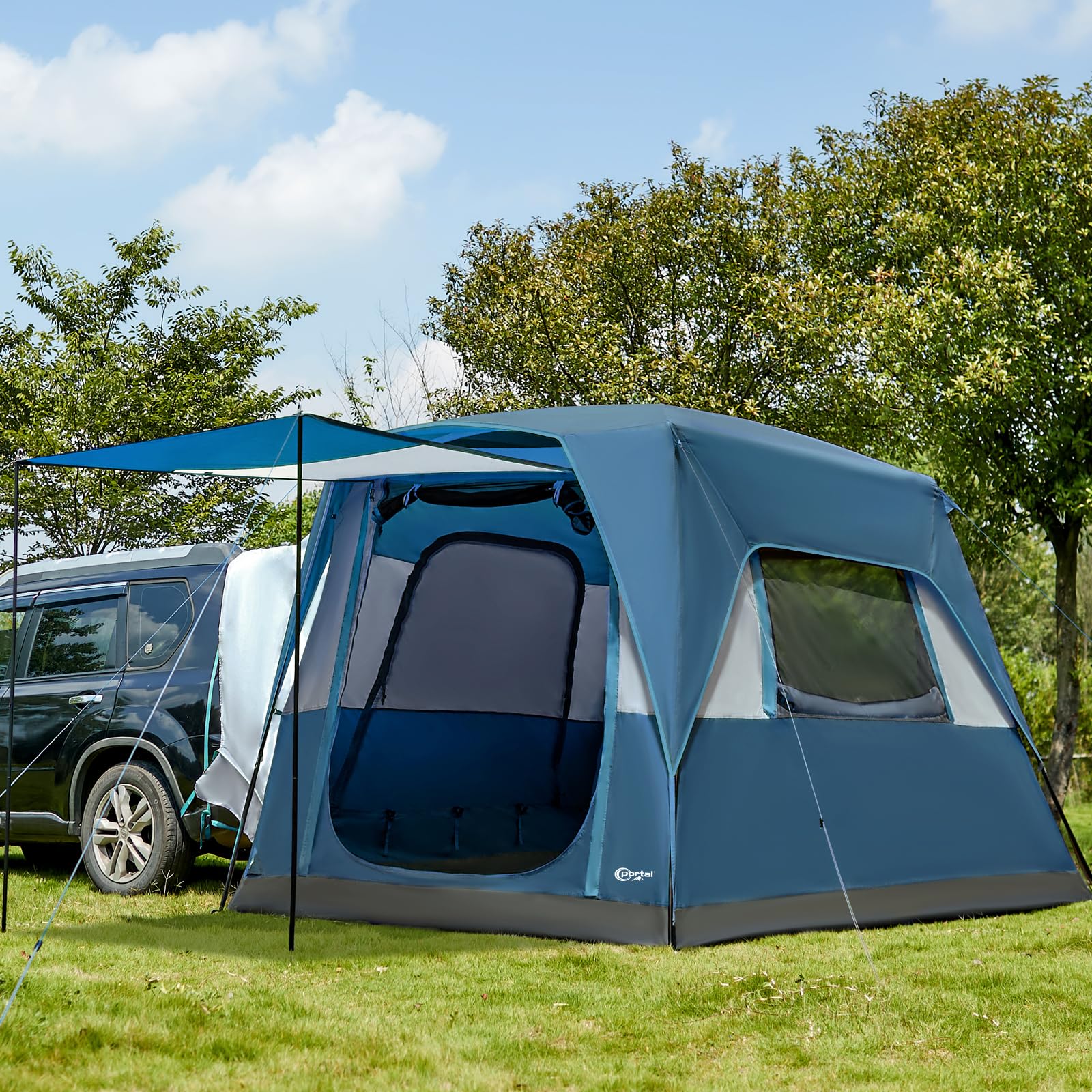 PORTAL Tenda posteriore 4-5 persone 2 in 1 Tenda auto con tenda da sole 305x245x220cm 2000mm impermeabile Tenda familiare Tenda da festival per auto Viaggi Campeggio