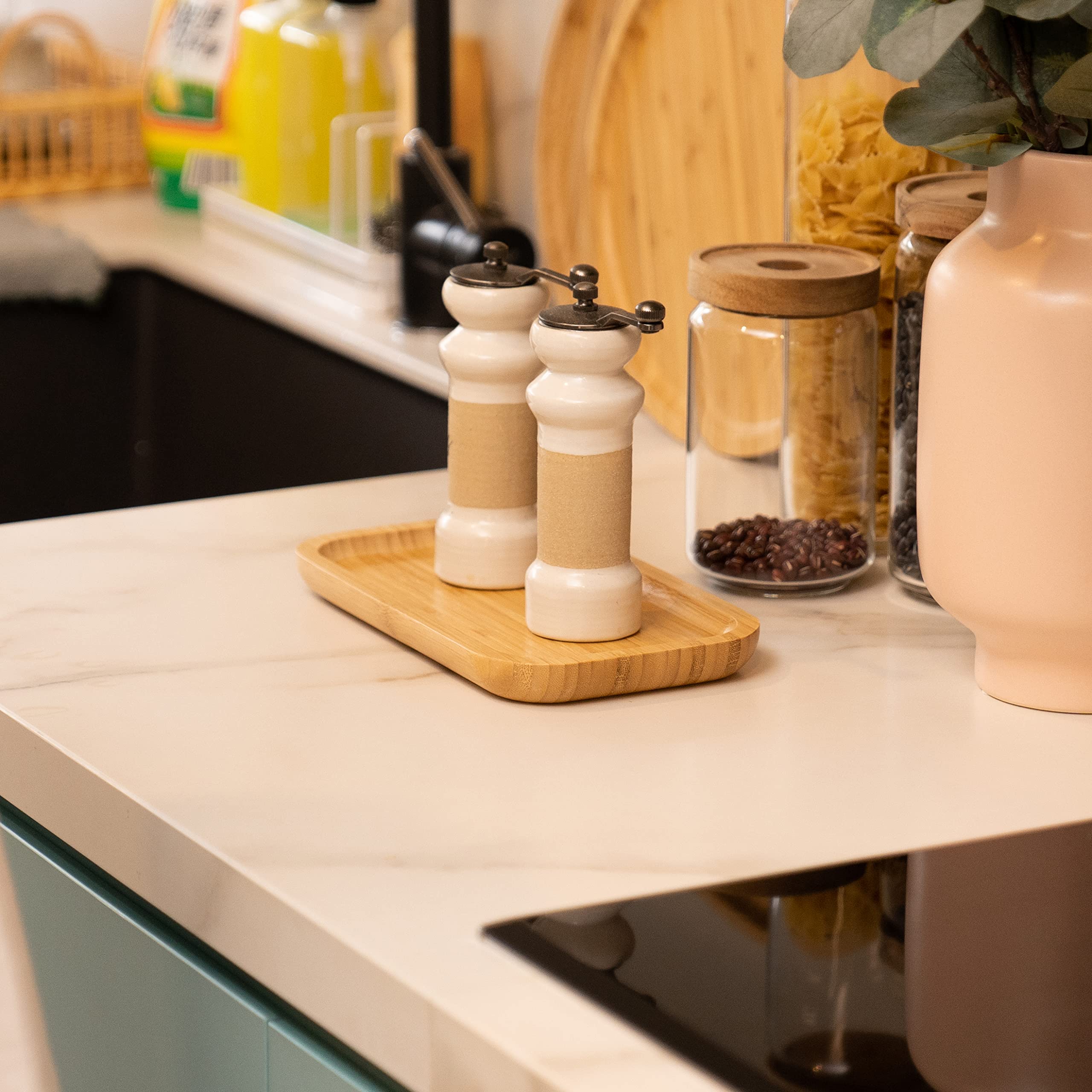 Bamboe kaptafel, badkamer aanrecht, toilet tank top lade voor organiseren en decor display, 36 x 15 x 2 cm