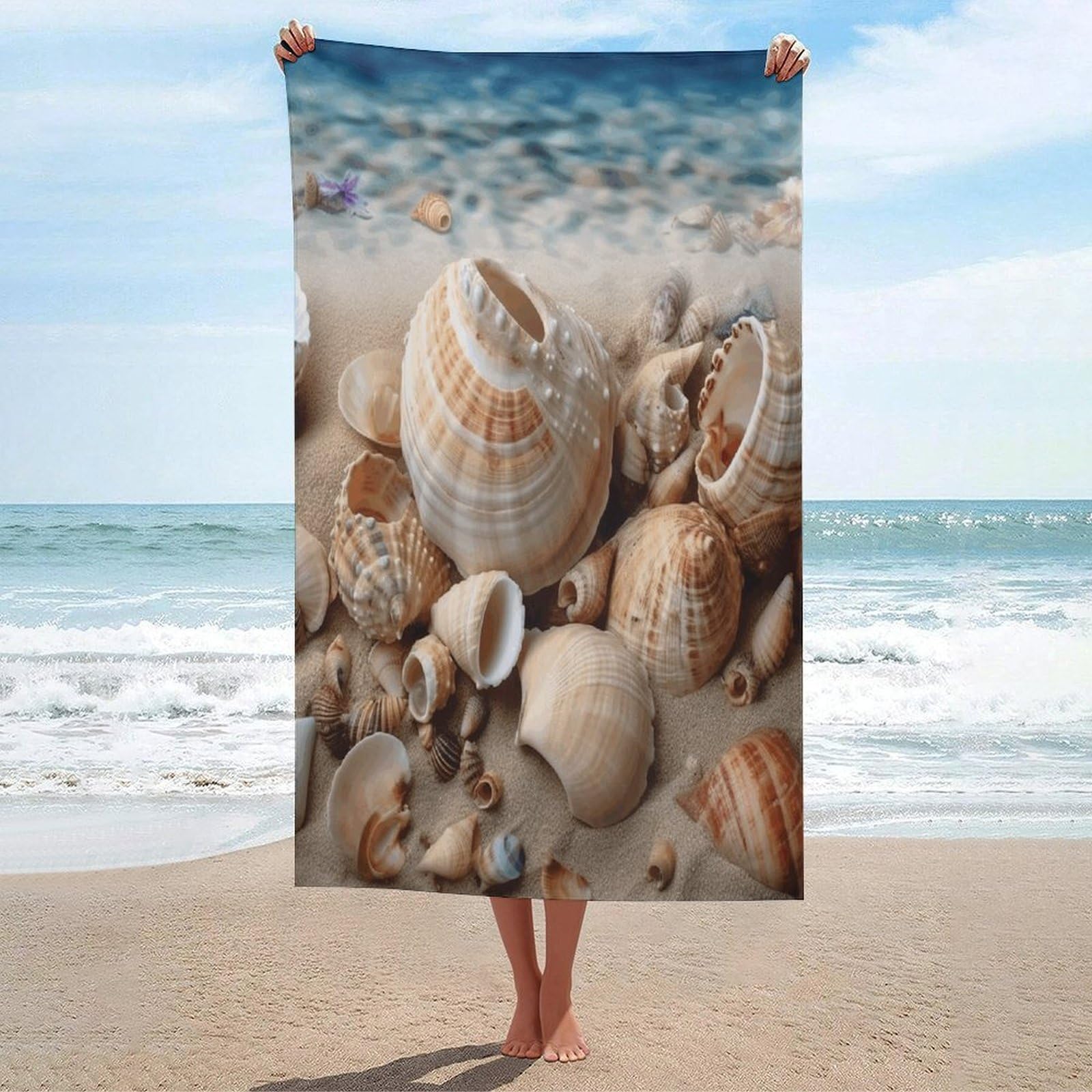 Adfgyerh Unisex Style Seashells By The Seashore Bath Towels Beach Towel Lightweight Quick Dry, Bath Towel For Travel Sports Pool Swimming Bath Camping Yoga Adults130x80cm