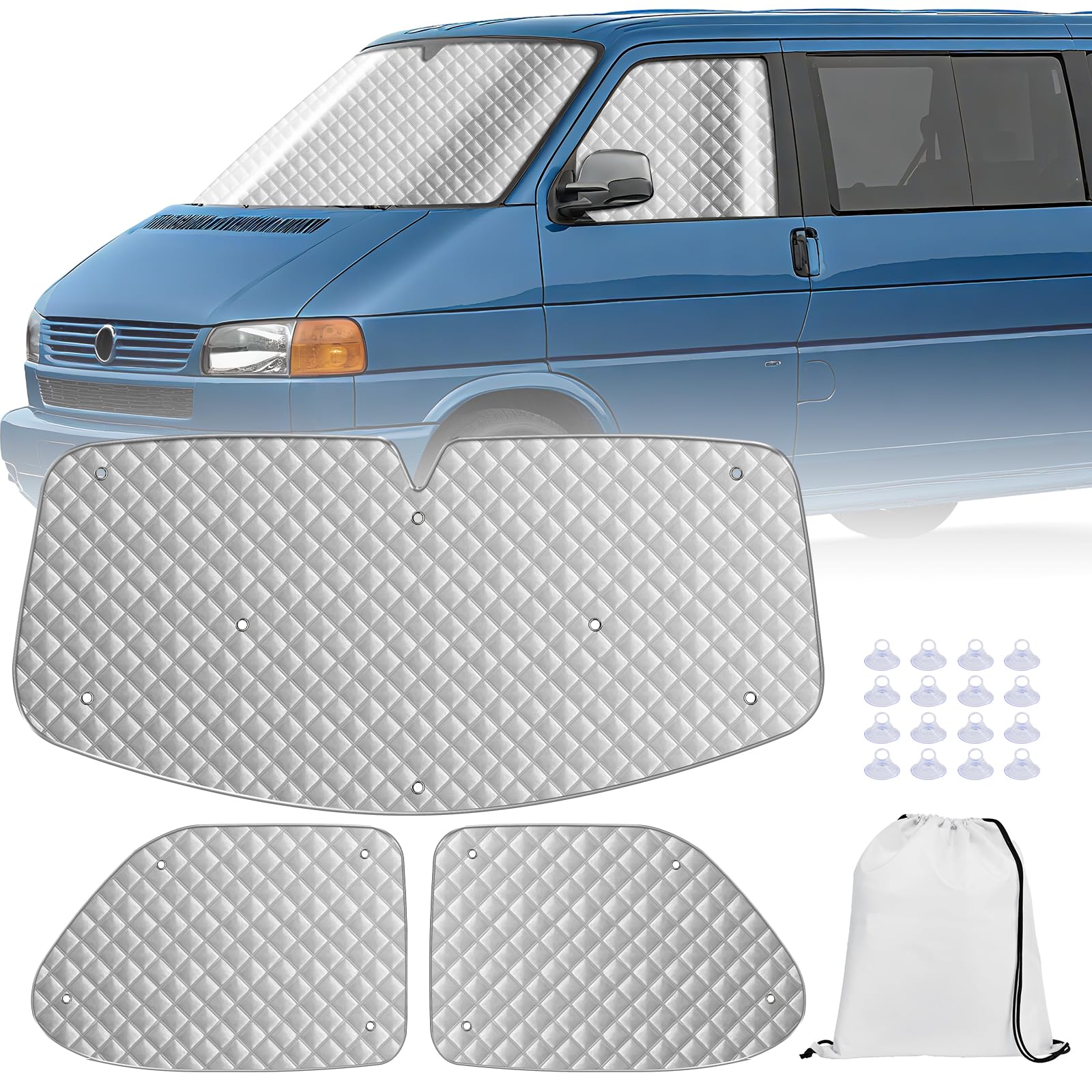 Internal Window Covers for VW T4, 3PCS Luxury Thermal Window Blinds Set, VW T4 Campervan Window Front Wrap Cover, Summer UV Sun Blind & Winter Insulation Cover