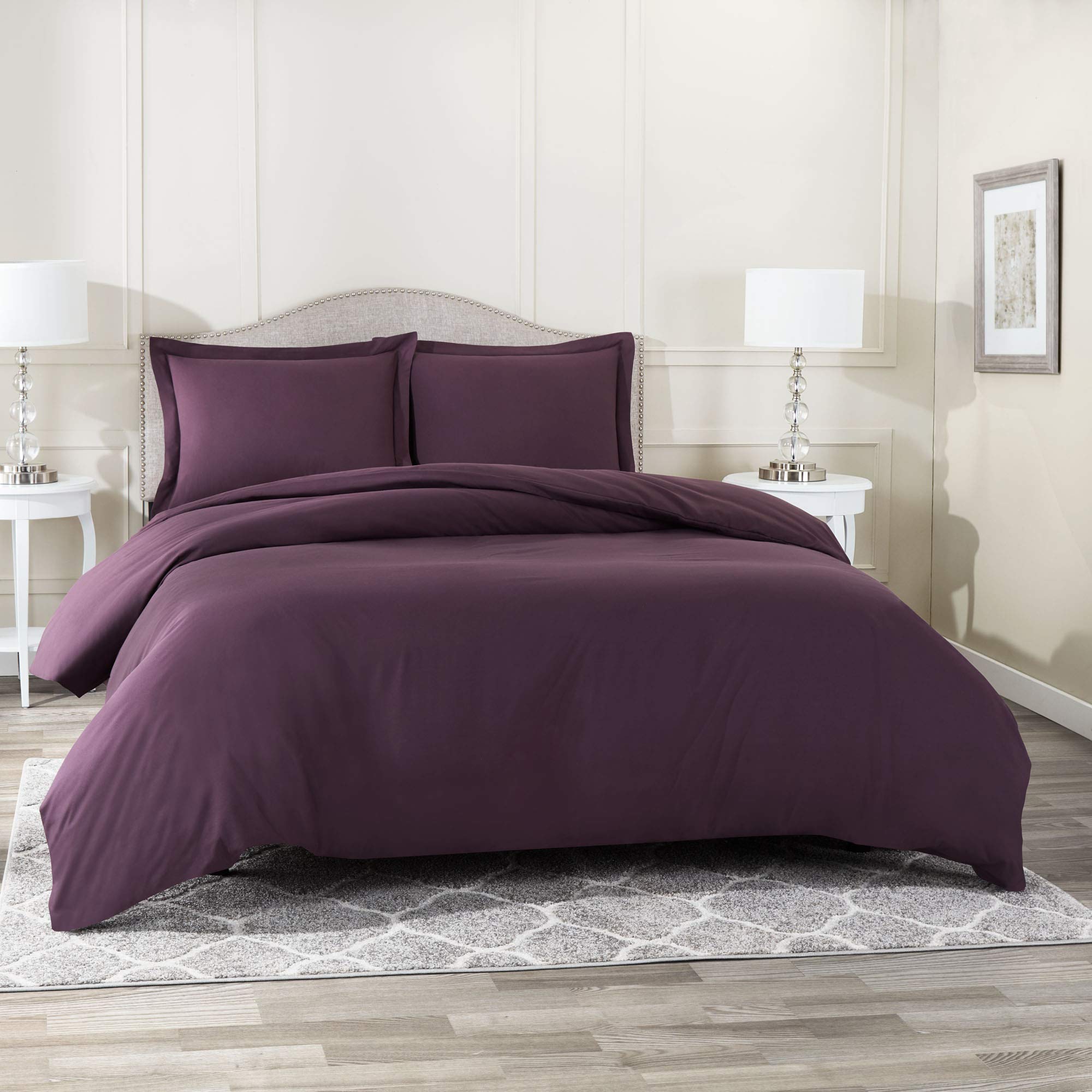 LinenEra 5 Piece Premium Duvet Cover Set with Zipper & Corner Ties 100% Egyptian Cotton 600 Thread Count Luxurious Ultimate Softness and Comfort Duvet Cover(Purple,Twin/Twin XL)