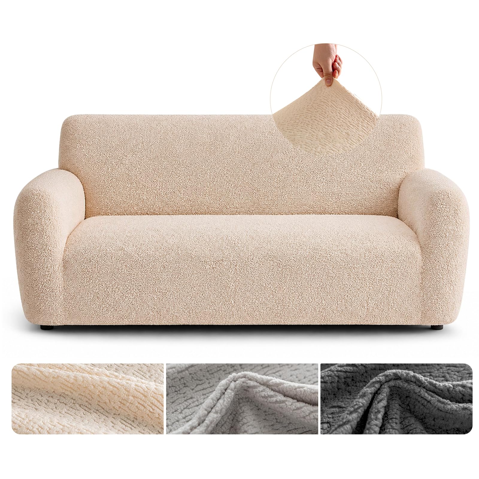AZVFLY High Stretch Sofa Covers Thick Velvet Soft 2/3 Seater (Beige, 3)