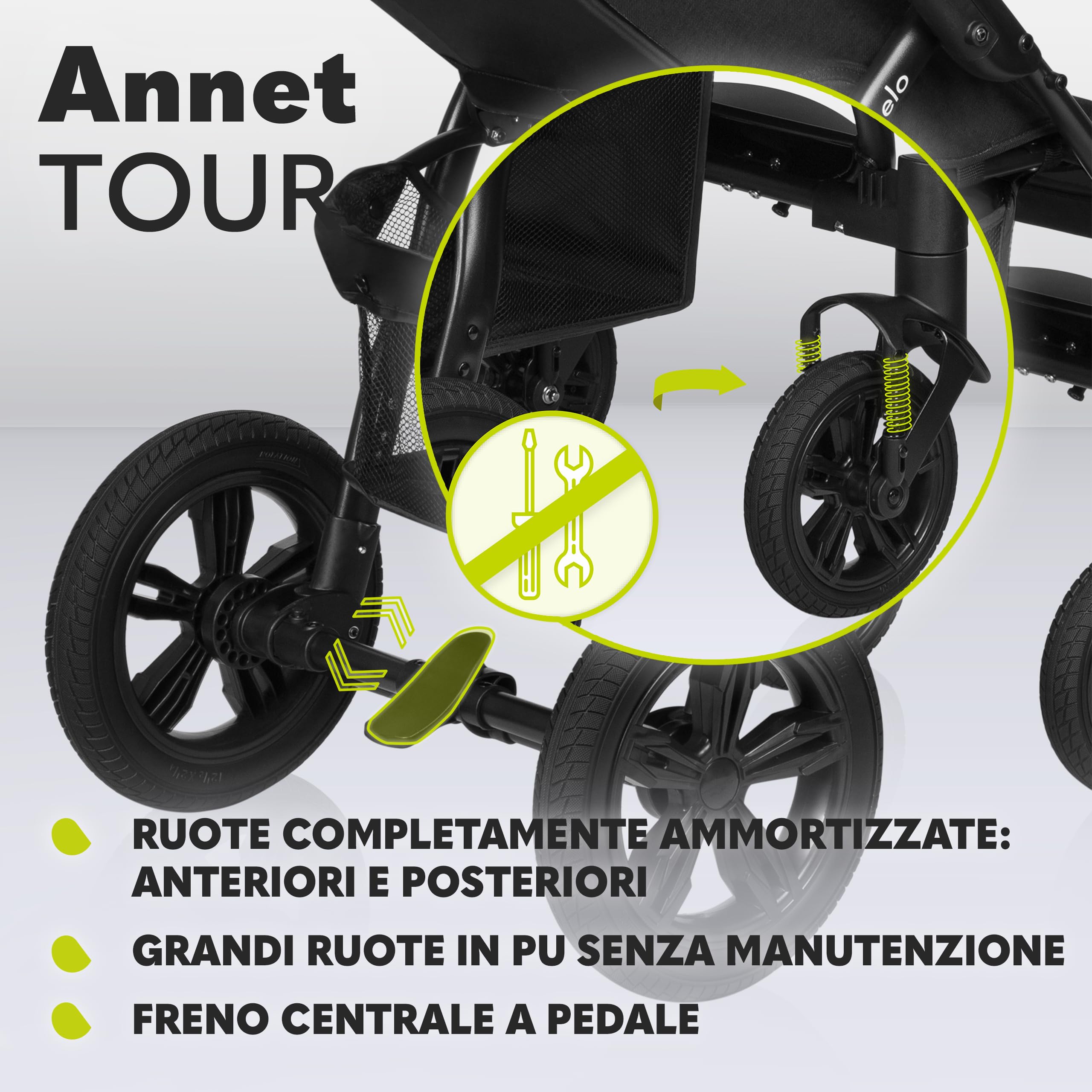 LIONELO Annet Tour Passeggino Compatto Pieghevole fino a 22 kg | Dalla Nascita, Posizione Sdraiata, Cinture a 5 Punti, Grandi Ruote Ammortizzate e Cappottina XXL