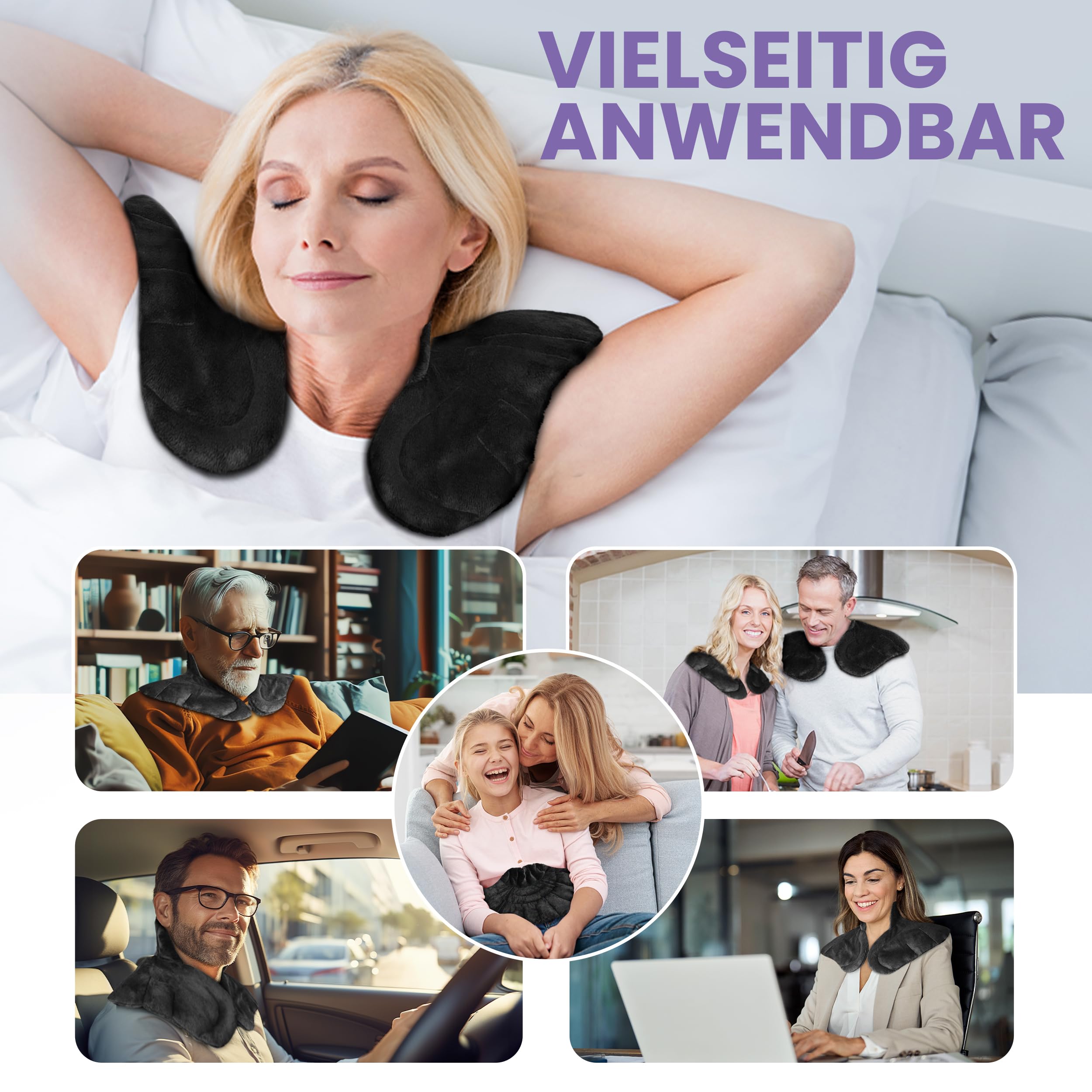 Kirschkernkissen für Nacken und Schulter – Körnerkissen für Mikrowelle- Beruhigender Lavendel Duft & natürliche Wärme - extra große Abdeckung (Schwarz)