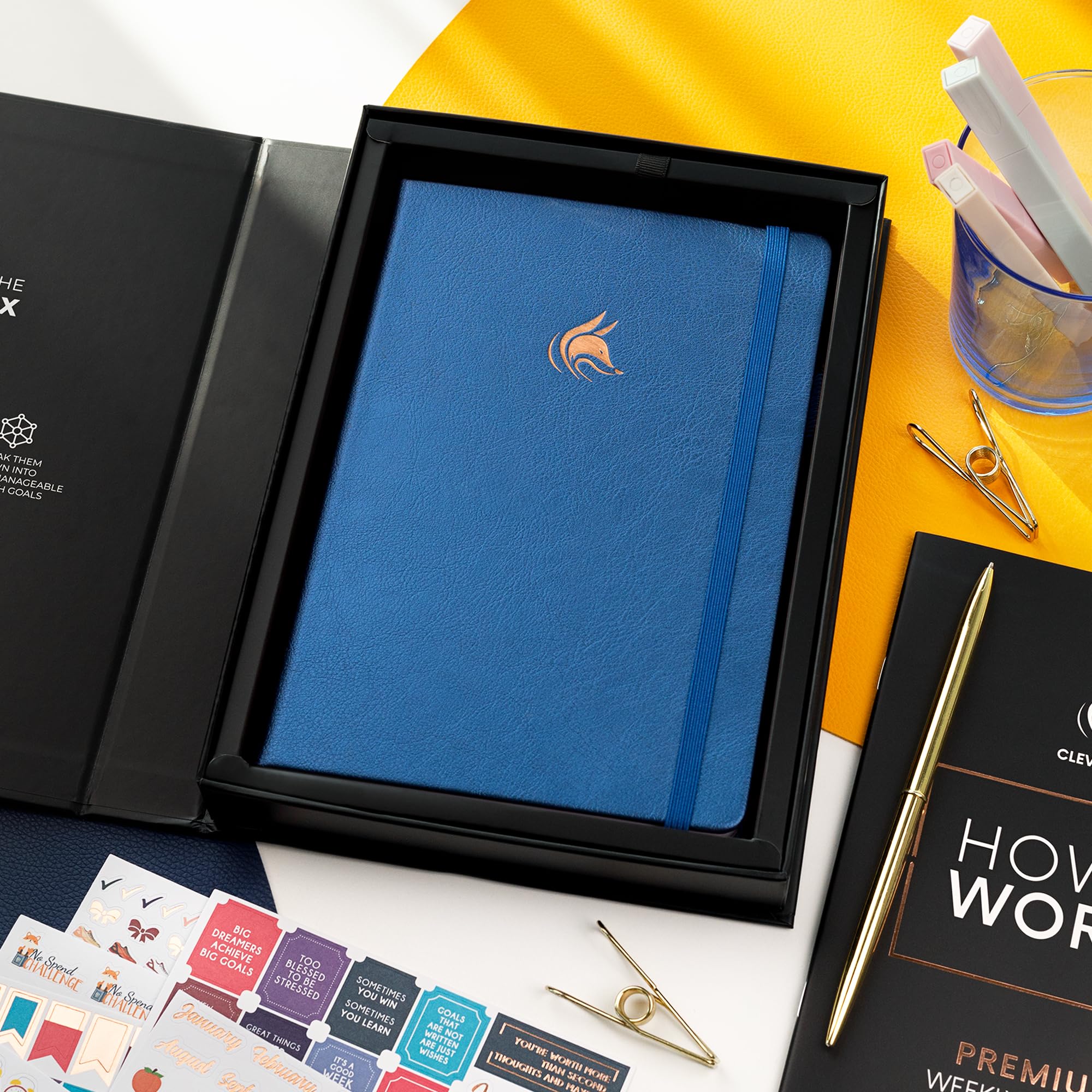 Clever Fox Planner Premium – Agenda settimanale e mensile non datata per produttività e gestione del tempo, A5 (blu mistico)