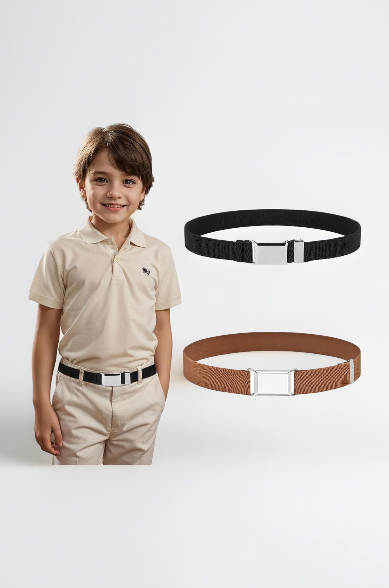2pcs Belt for Kids, Stretchy Kids Belt for Boys Girls, Fashion Adjustable Waist Belts, Elastic Silver Buckle Child Toddler Belts