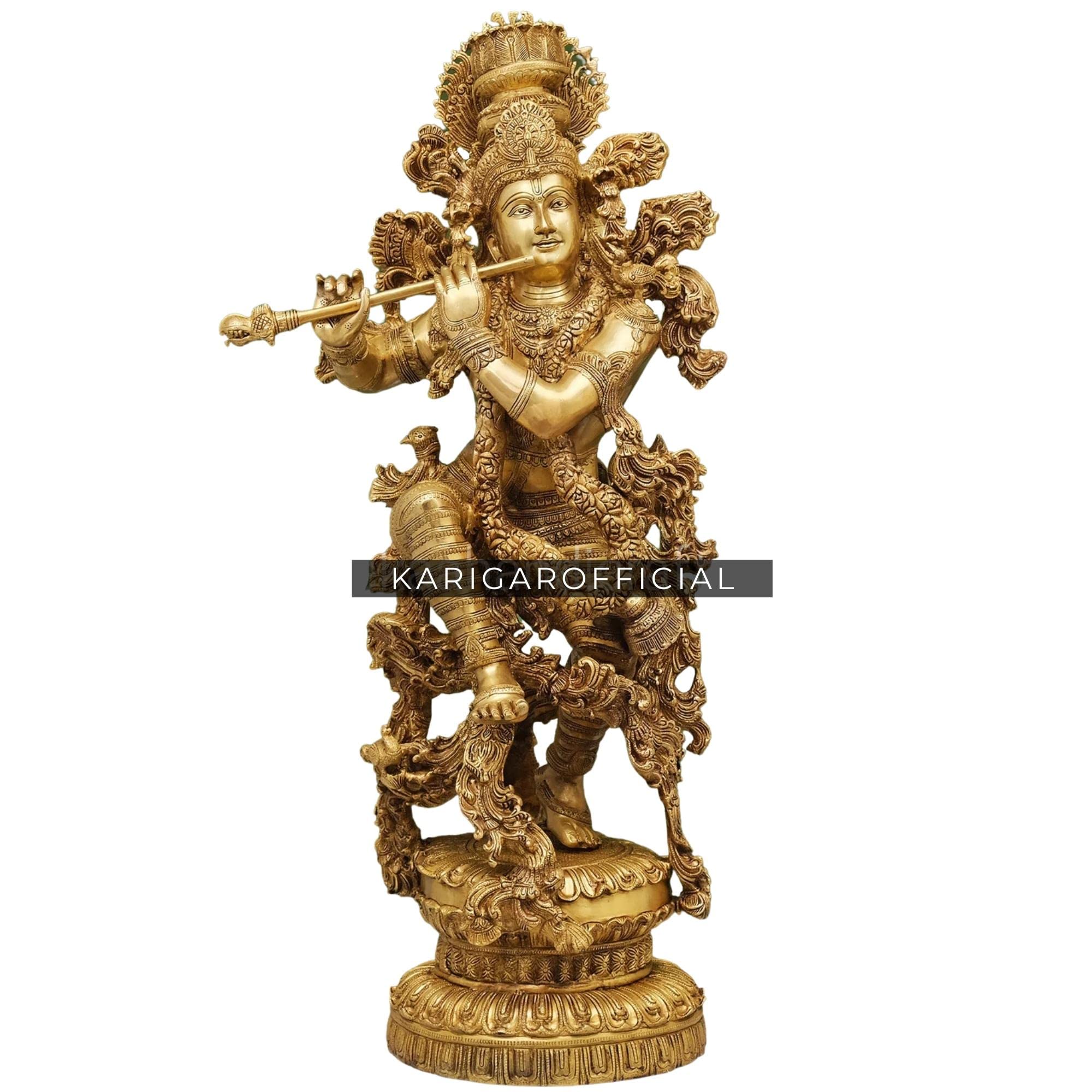 Devyom Lord Murli Manohar Krishna Krishan Statue Murti en laiton Cadeau et décoration d'intérieur Grande taille Hauteur 24 cm