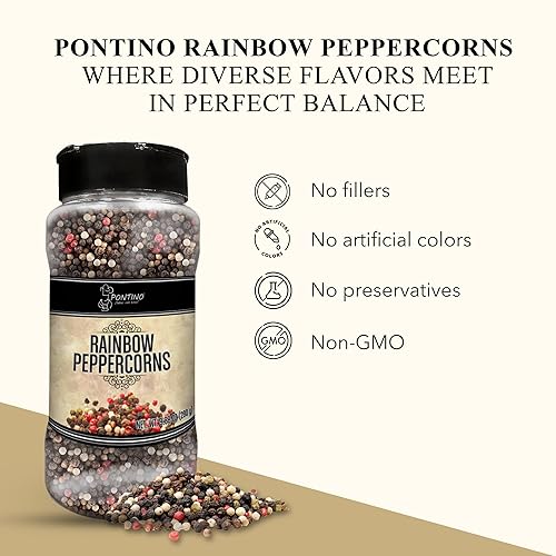 Miniatura 9 de PONTINO Molinillo de pimienta arcoíris de 11 oz (311 g)  Condimento para cocinar  Para condimentar todos tus platos  Perfecto para carnes a la