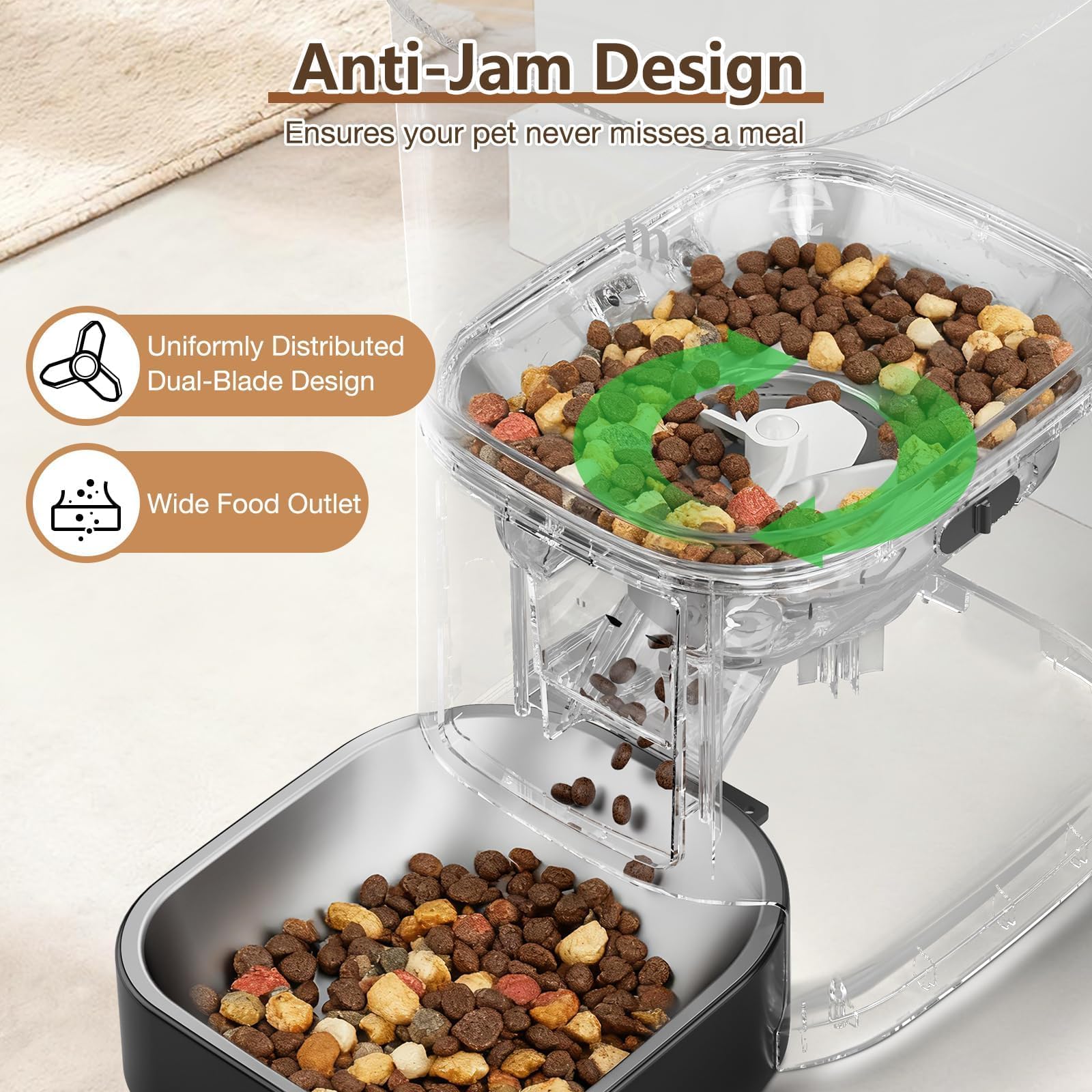 Automatic Cat Feeder with Camera, 5L/28 Cups WiFi Cat Auto Feeder with Two-Way Audio, App Control, Strong Anti-Jam System Smart Timed Cat Feeder with Night Vision for Small Pets Indoor - image 5