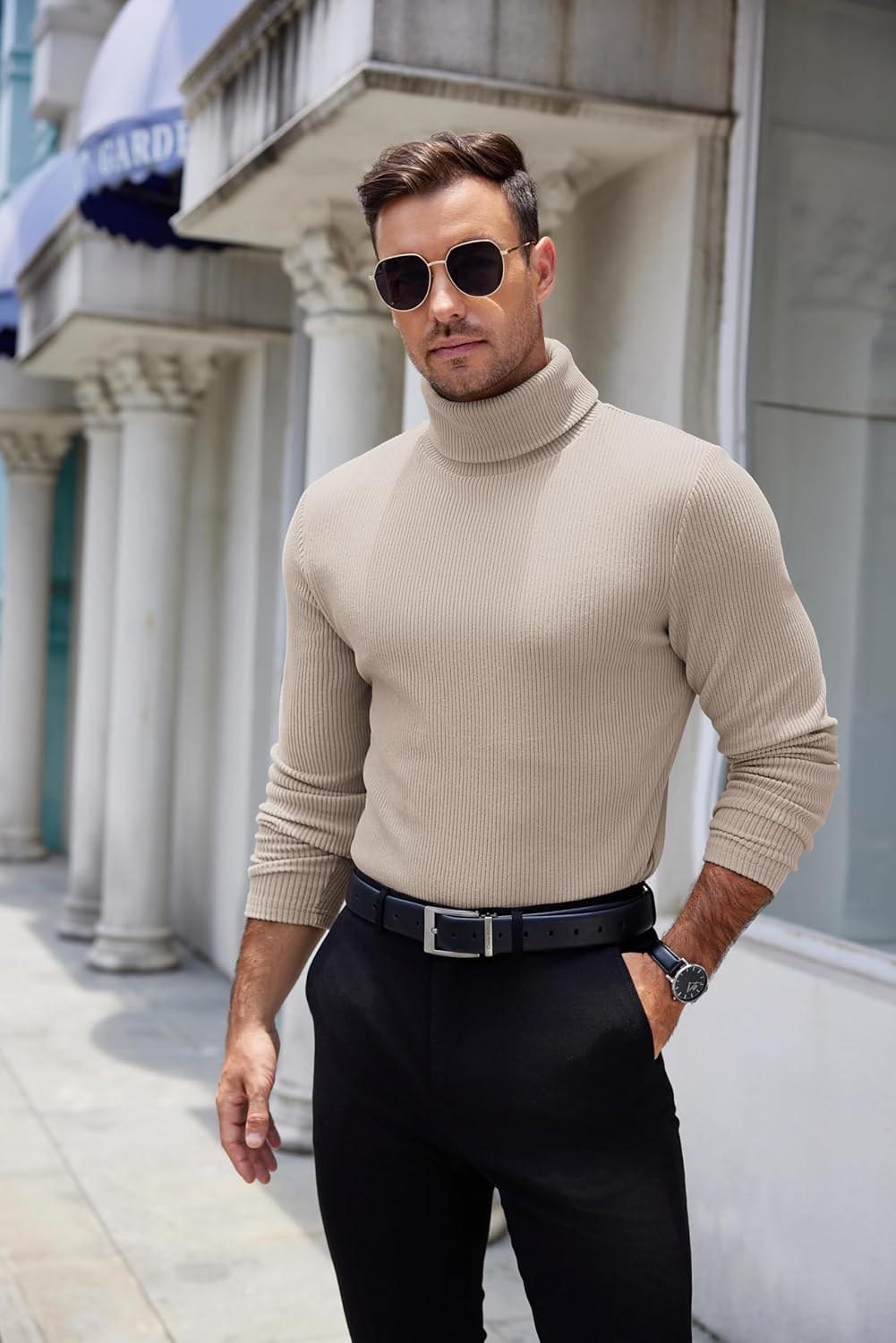 COOFANDY Men's Ribbed Turtleneck Sweater Casual Basic Long Sleeve Knitted Pullover Sweater - Image 2