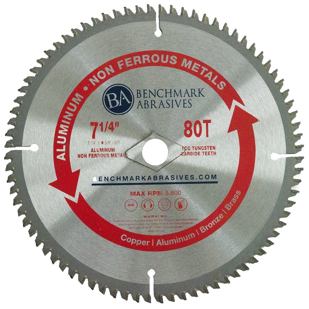 Benchmark Abrasives TCT 7-1/4 Inch Circular Saw Blade, Tungsten Carbide Tipped Non Ferrous Metal Cutting Saw Blades for Cutting Plastic, Fiberglass, PVC, Aluminum Cutting Blade - ‎(7-1/4" - 80 Teeth)