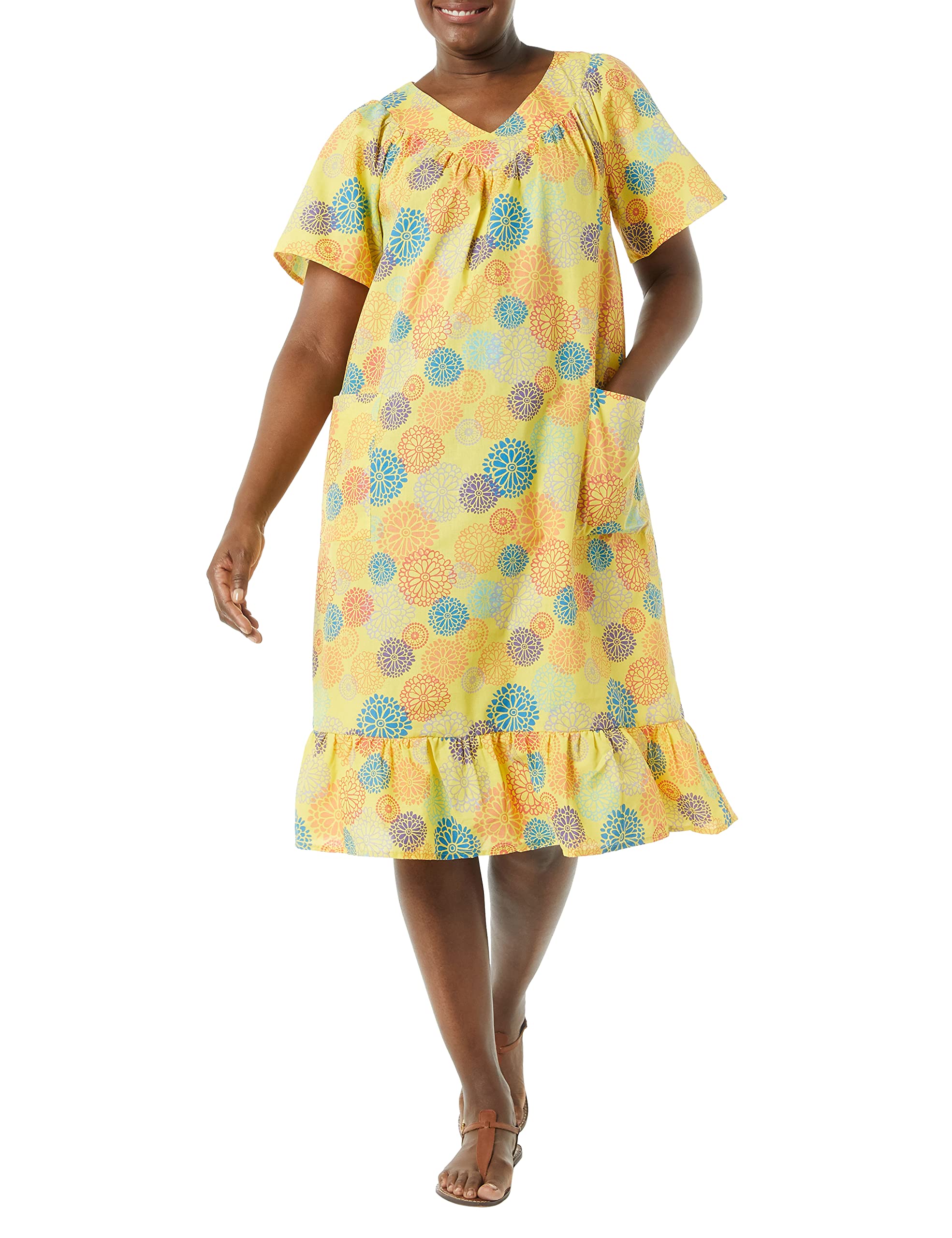 AmeriMark Casual Women’s Muumuu House Dress Comfortable Flowy Short Sleeve Patio Sun Dress Lounger Gown Sleepwear for Ladies