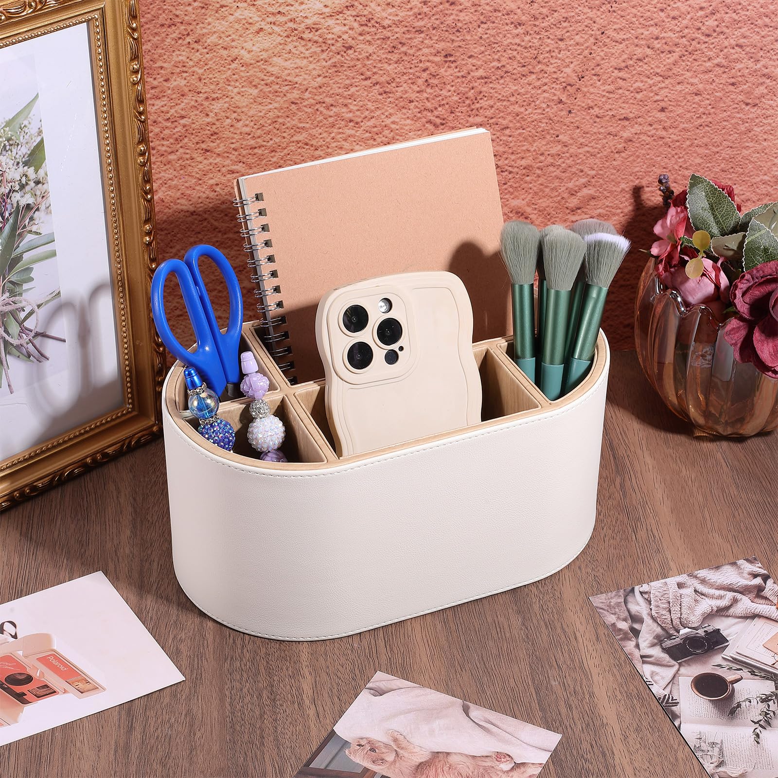 Organizador de escritorio de piel sintética con múltiples compartimentos, organizador de accesorios para mandos a distancia, bolígrafos, brochas de maquillaje, oficina, hogar, escuela