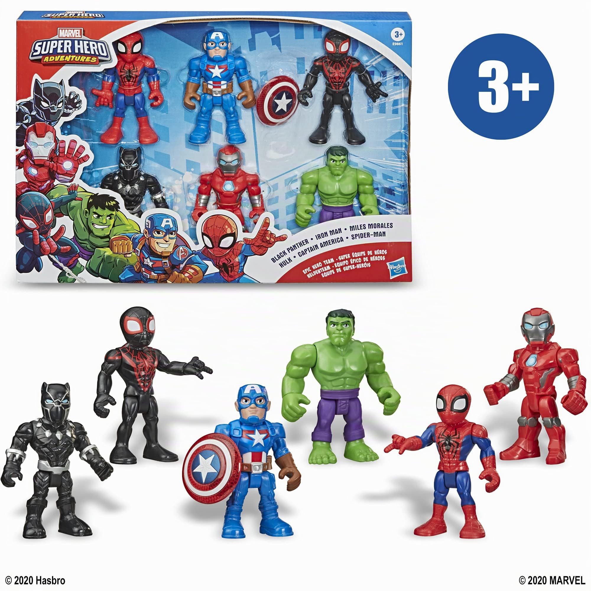 Playskool Heroes Marvel Super Hero Adventures Lot de 6 Figurines Spider-Man et Hulk à partir de 3 Ans 12,5 cm