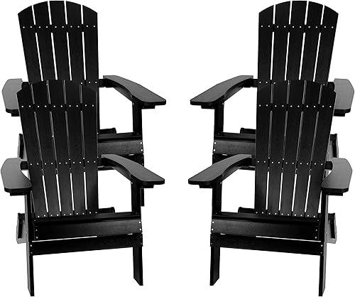 Miniatura 12 de Flash Furniture Charlestown – Silla plegable Adirondack de poliresina para interiores o exteriores, resistente a la intemperie, color negro