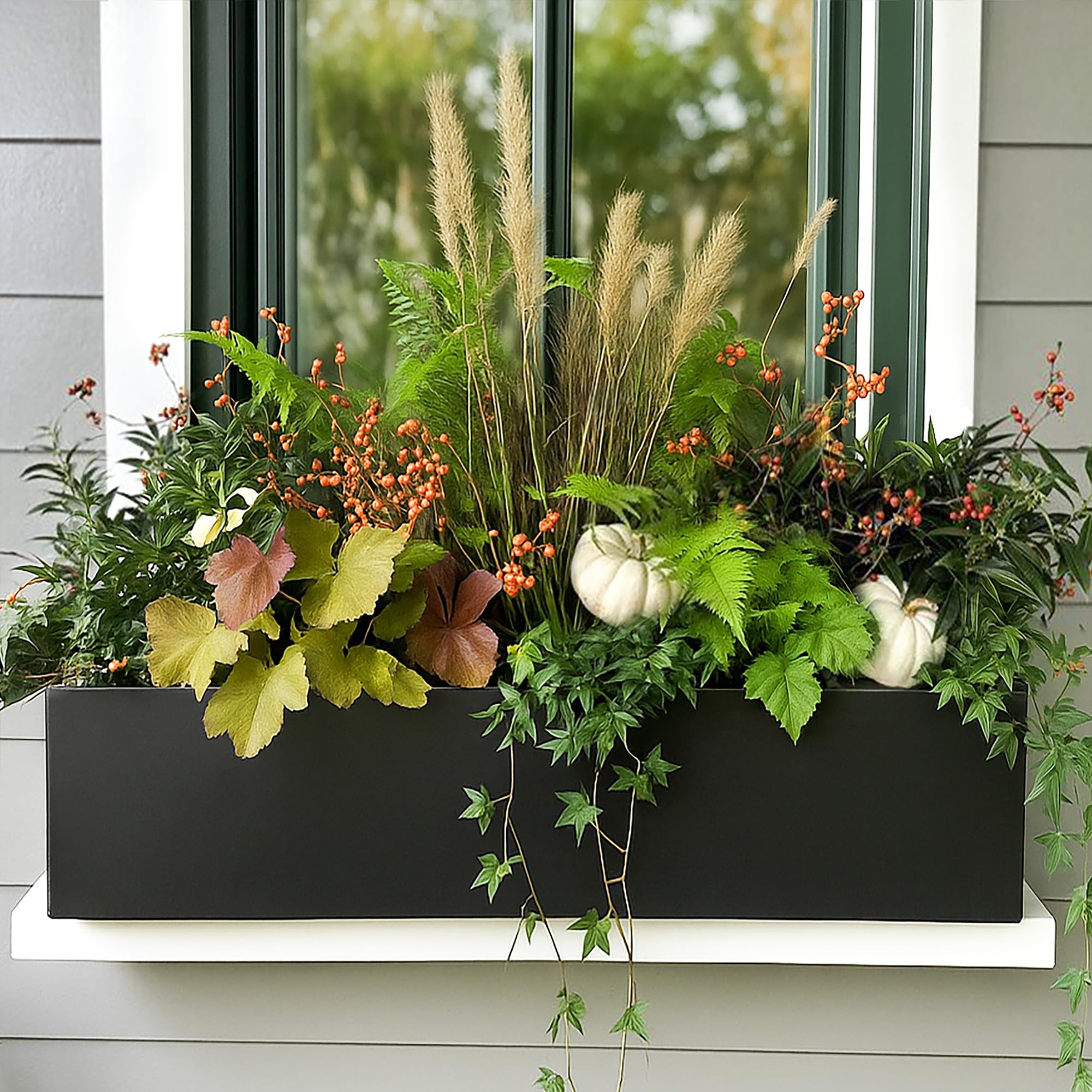 IDEALIST 60cm Black Window Box Planter | Reinforced Stone Windowsill Planter | Garden Plant Pot with Drainage Holes L60 W17 H17 cm, 18 litres โ image 1