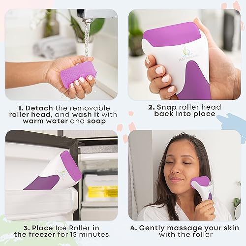 Miniatura 4 de PUR Botanicals Rodillo de hielo para cara regalos para mujer rodillo masajeador facial para hinchazón ocular y alivio del dolor de migraña morado