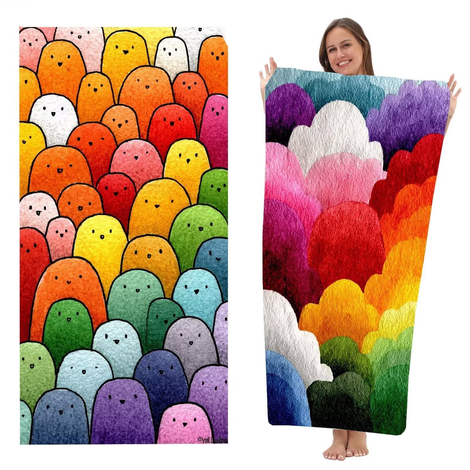 Ręczniki plażowe z mikrofibry dla dorosłych, 100 x 200 cm, 2 szt., lekki ręcznik plażowy z jednostronnym nadrukiem, bardzo duży, szybkoschnący, bez piasku, pływanie sportowe, podróże, kemping, z-6425