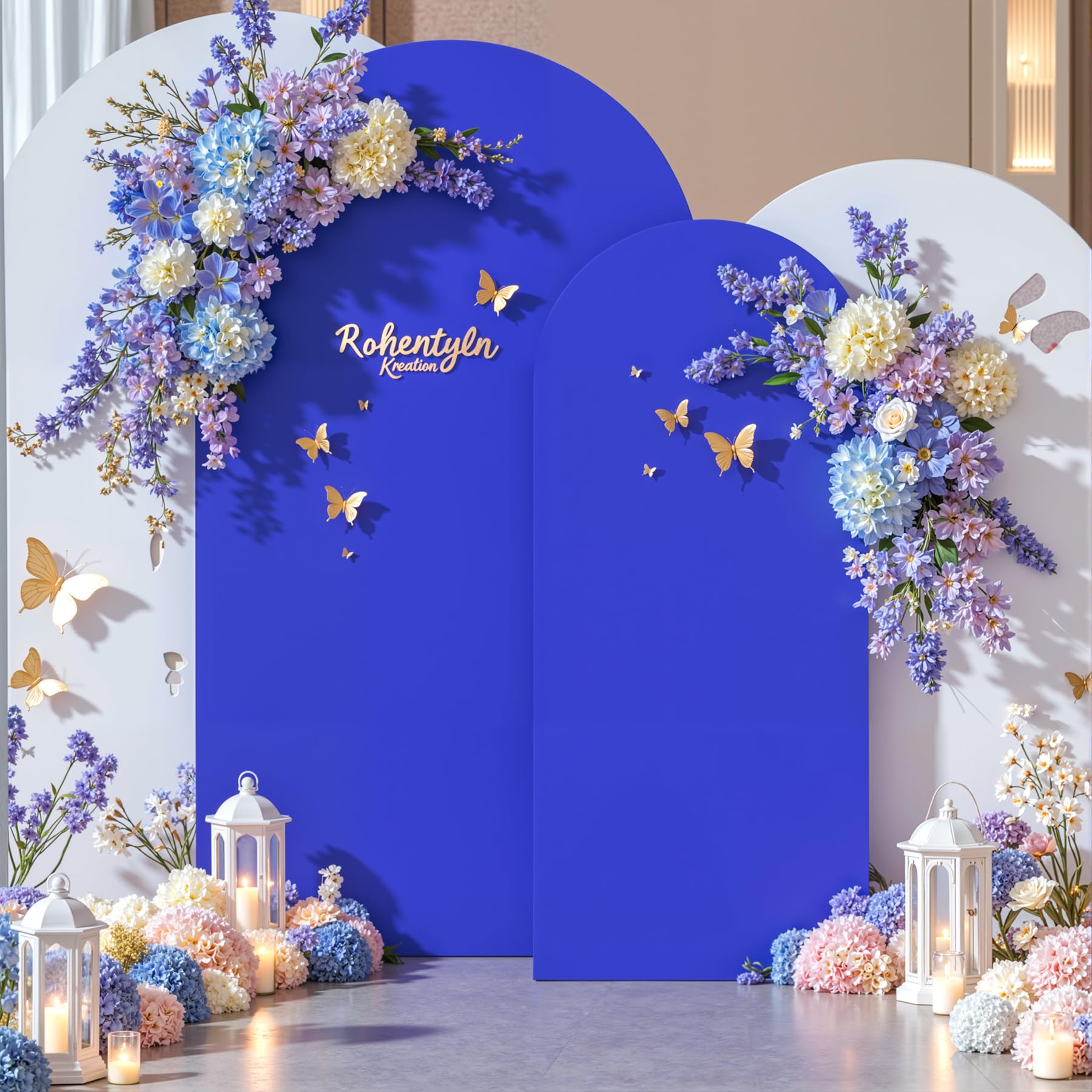 Royal Blue Arch Backdrop Cover, Set of 2 Spandex Fitted Stretchy Arch Stand Covers, 2-Sided Round Top Chiara Backdrop Cover for Party Birthday