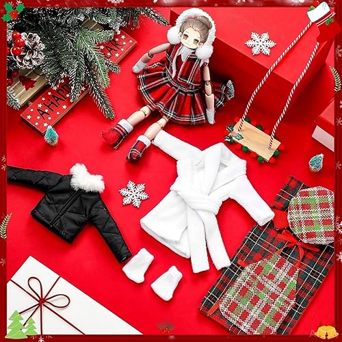 Miniatura 3 de Jenaai Conjunto de 12 piezas de accesorios de Navidad, ropa mini, incluye falda, chaleco esponjoso, albornoz, saco de dormir, bufanda, delantal,