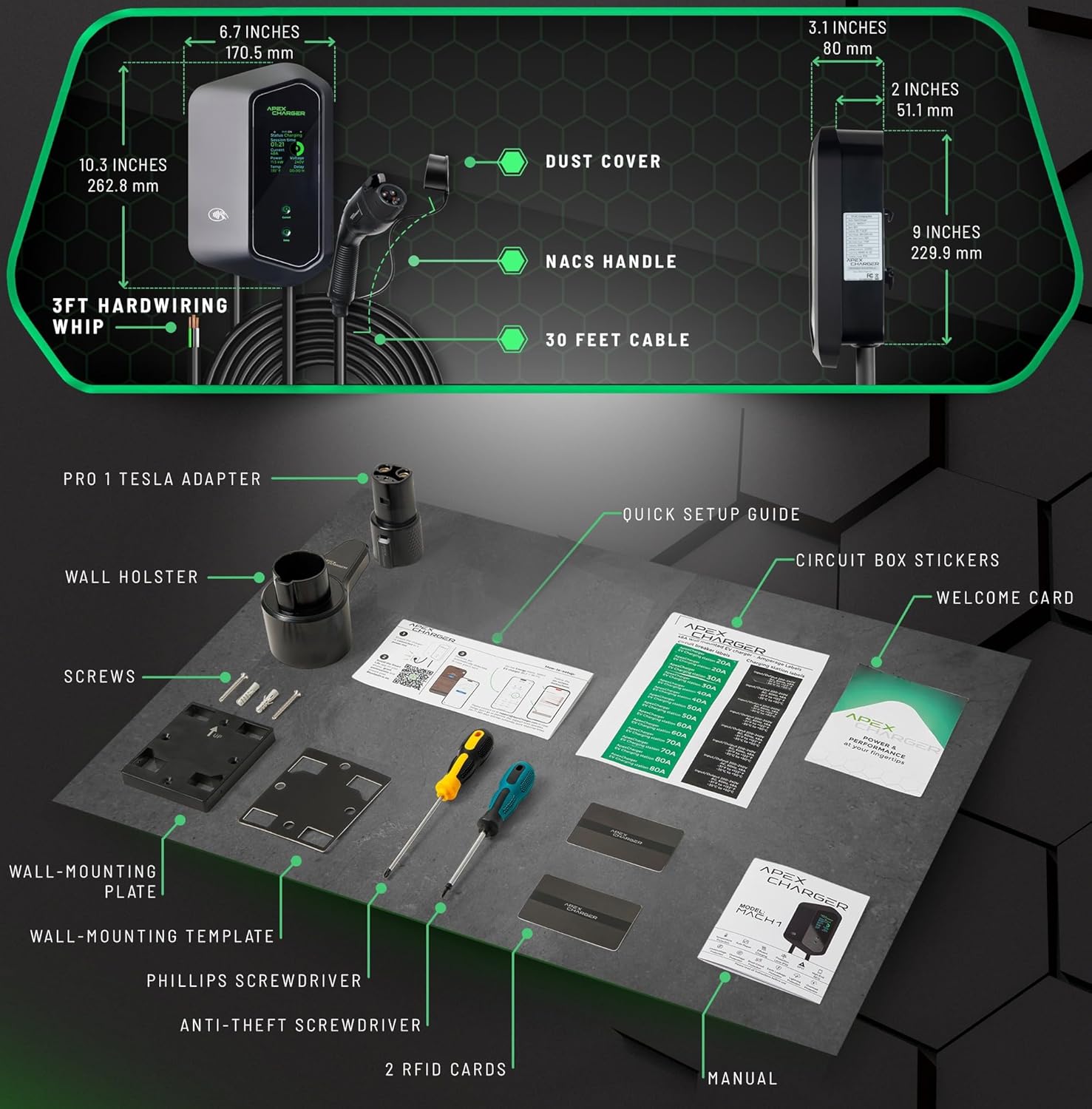 MACH 1: Fast 48 Amp Level 2 EV Charger, Hardwired Wall-Mount EVSE - Electric Vehicle Charging Station with Amp Lock, 200-240V. J1772 Connector Plus Tesla NACS Adapter. Outdoor Rated & a 30ft Cable - Image 5