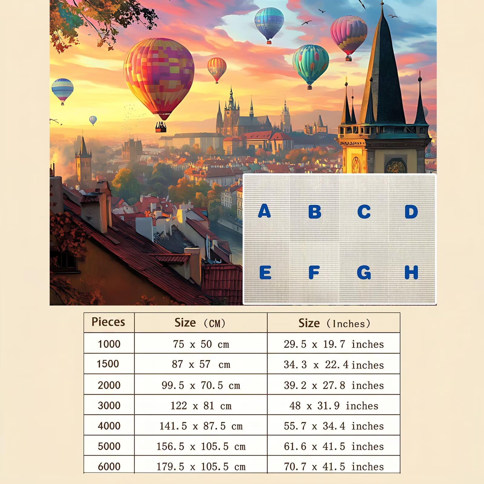 mongolfiera Città Puzzle 1000 Pezzi per Adulti, Puzzle in Legno - Collezione Classica con Poster Incluso - Sfida di Concentrazione e Passatempo Antistress, Gioco per Famiglia, 75 x 50 cm f0-841