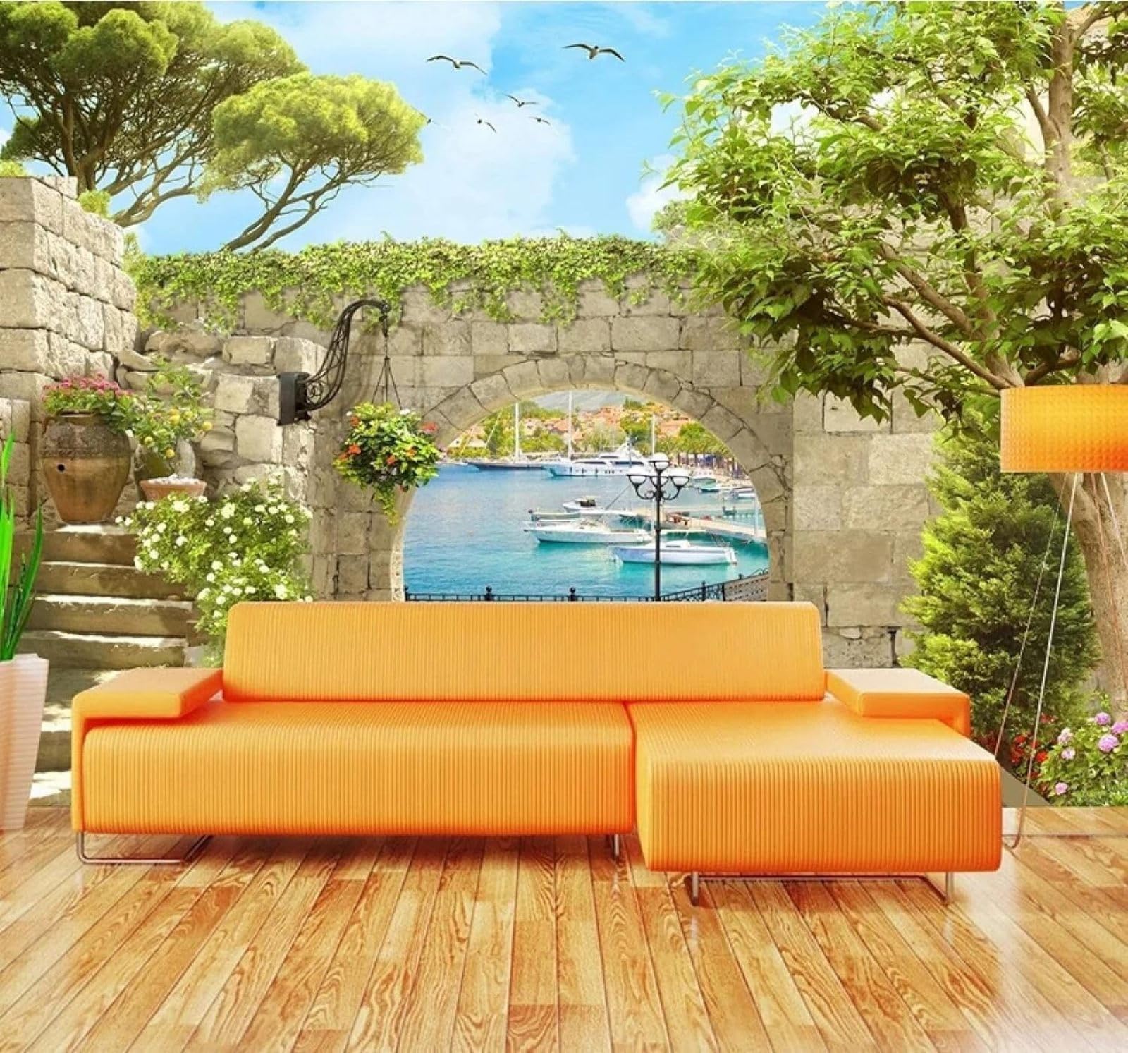 XLMING Vintage Fresh Green Trees Architecture Landscape 3D Wallpaper Luxury Home Dining Decor Paste Sofa Living Room The Wall for Bedroom Mural-300cm×210cm