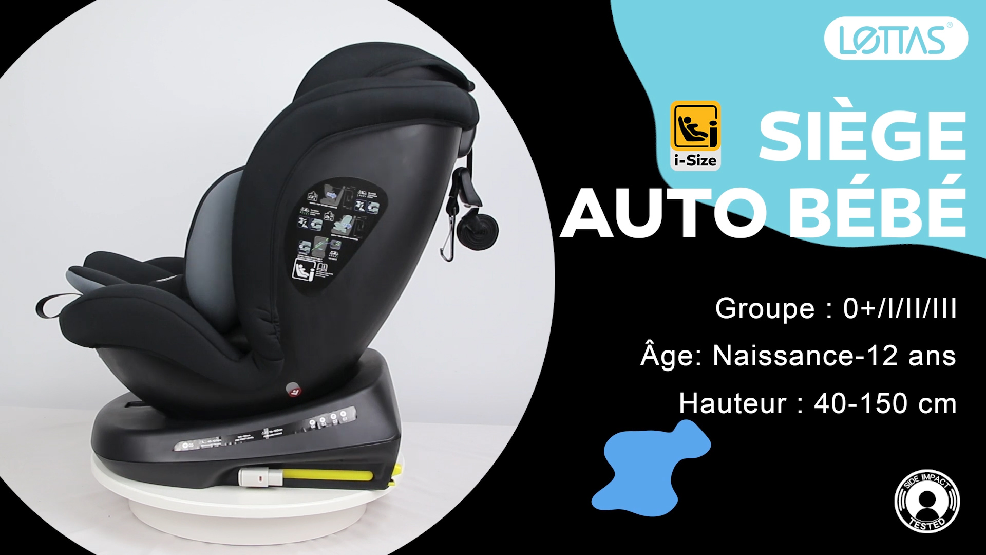 LETTAS i-Size Siège Auto Isofix 360° Pivotant Groupe 0 1/2/3