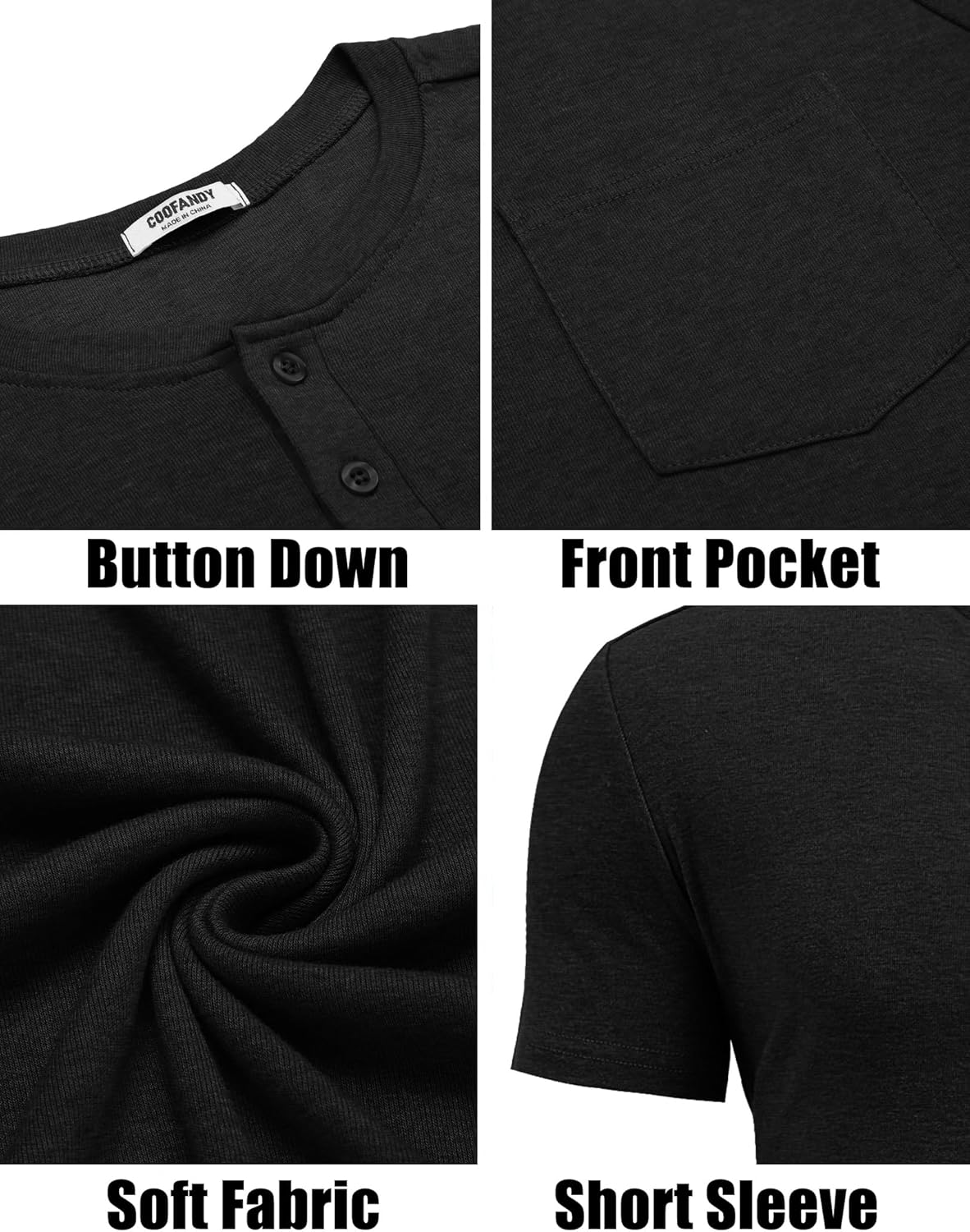 COOFANDY Men's Henley Shirts Short Sleeve Button T Shirt Casual Summer Basic Tee Tops with Pocket - Image 5