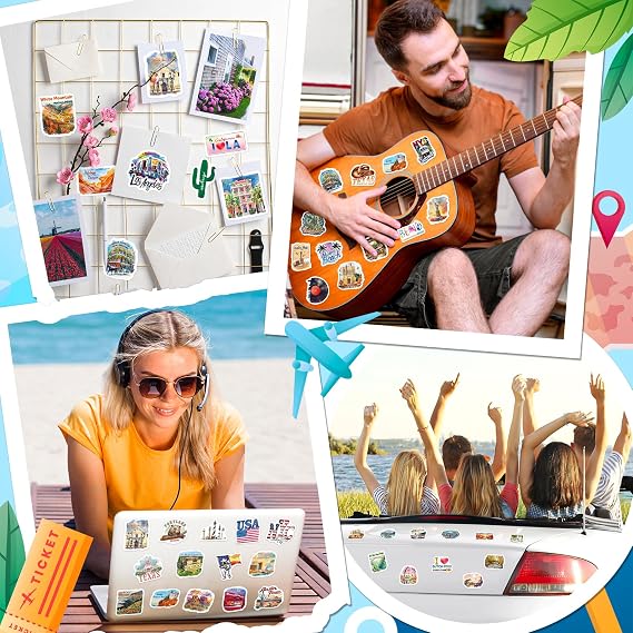 100PCS USA Travel Stickers for Scrapbooks Water Bottles Luggage