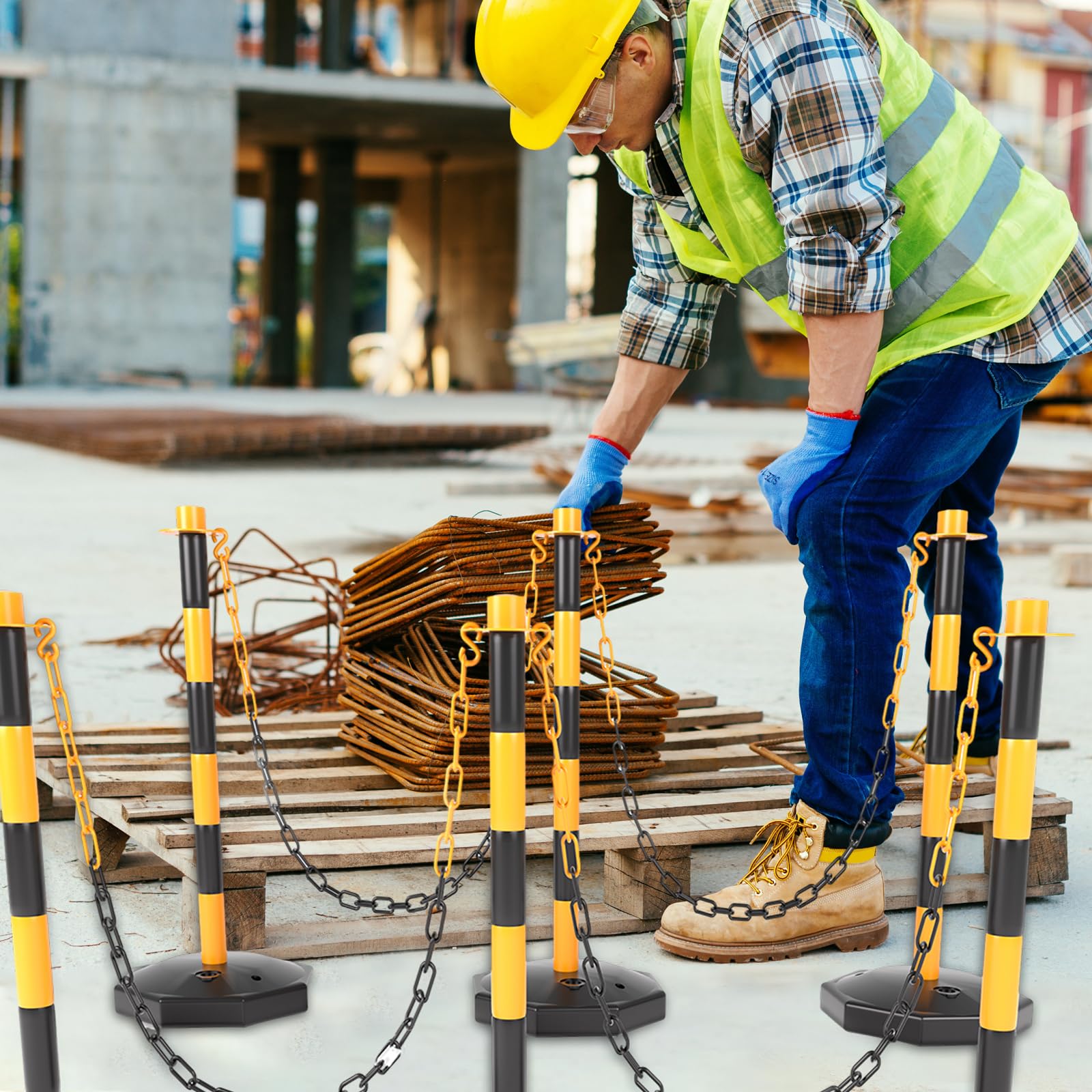 APACALI Chaîne de barrière de 25 m - En plastique noir et jaune - 8 mm d'épaisseur - Chaîne en plastique pour bloquer les surfaces - Bien visible, stable et maniable