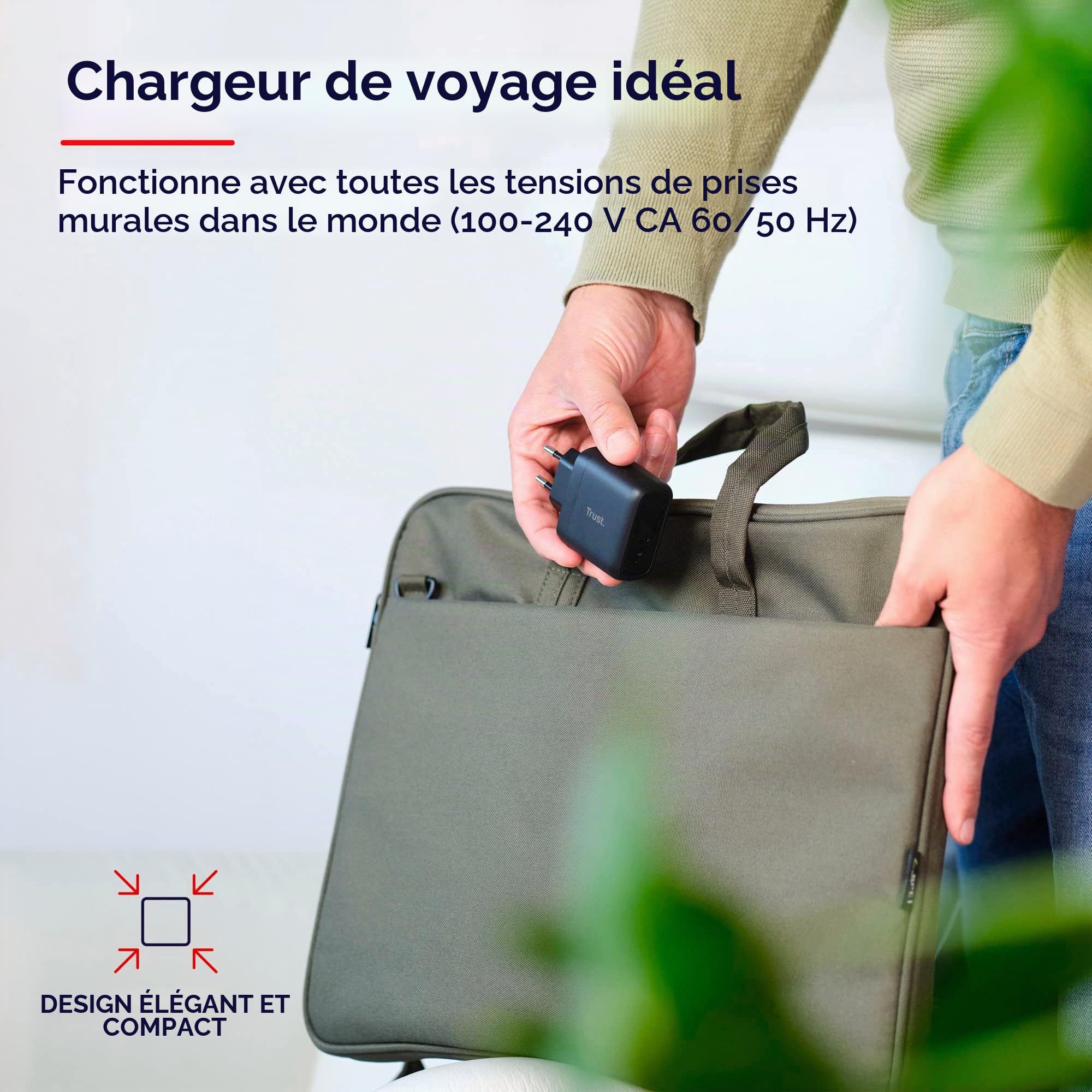Trust Maxo Chargeur USB-C de 65W, Chargeur Rapide avec Câble USB-C de 2m