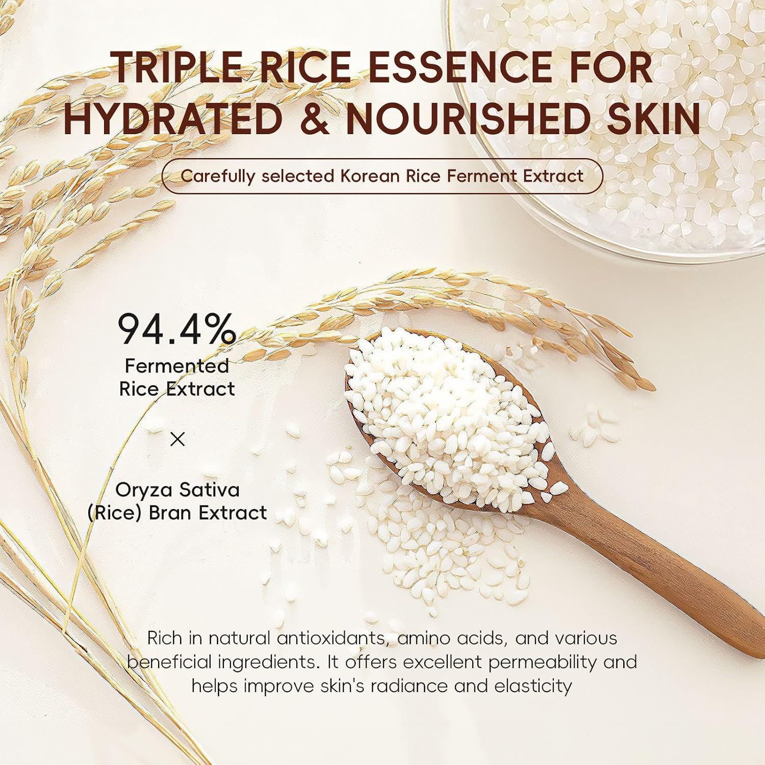 Rice Eye Cream, Moisturizing Eye Roller with Rice Ginseng Extract, Smooth Light Weight Fast Absorption Non-sticky Reduces Fine Lines Puffiness Bags & Dark Circles