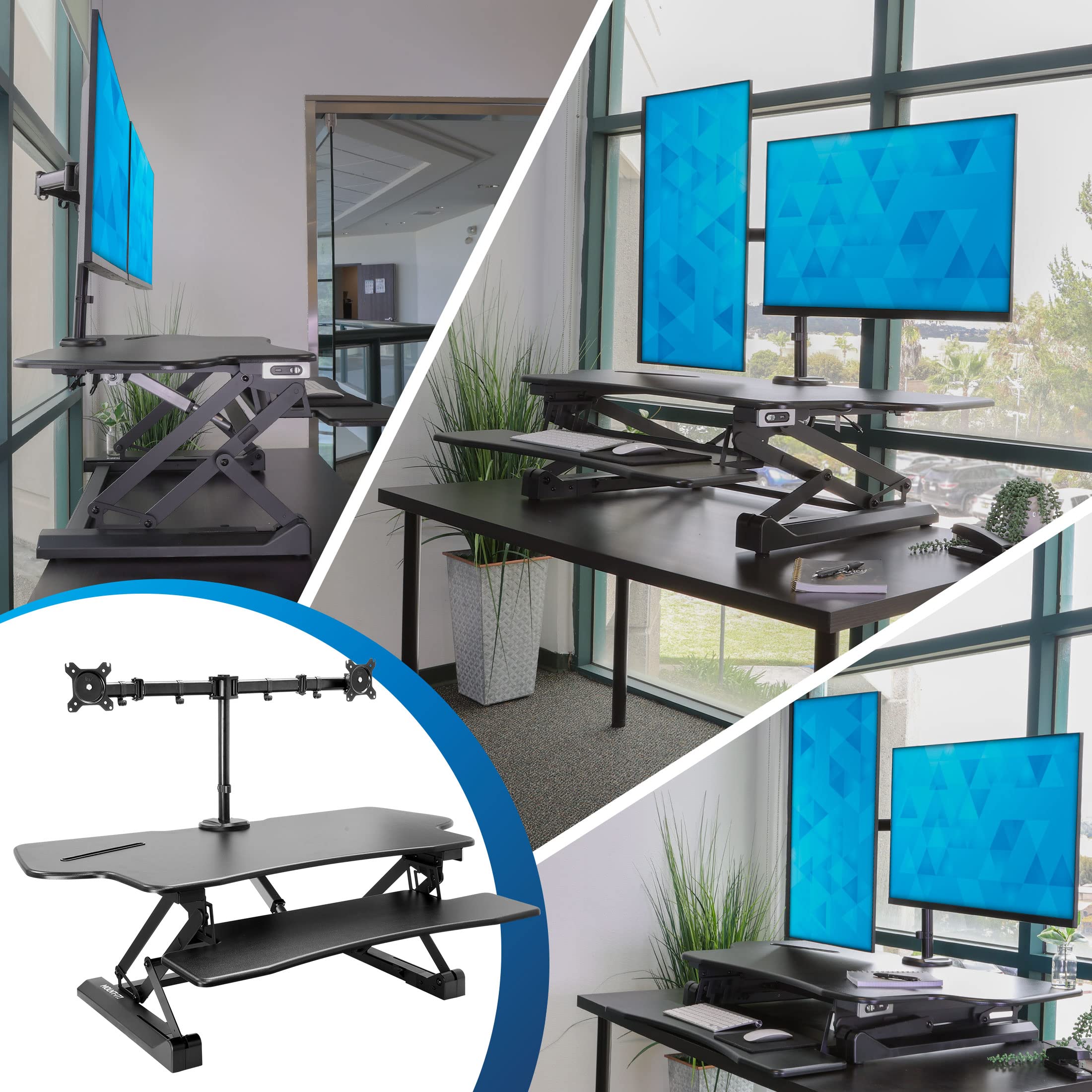 Mount-It Electric Standing Desk Converter with Dual Monitor Arm Stand Up Desk Riser X-Large 47 2 Wide Electric — view 4